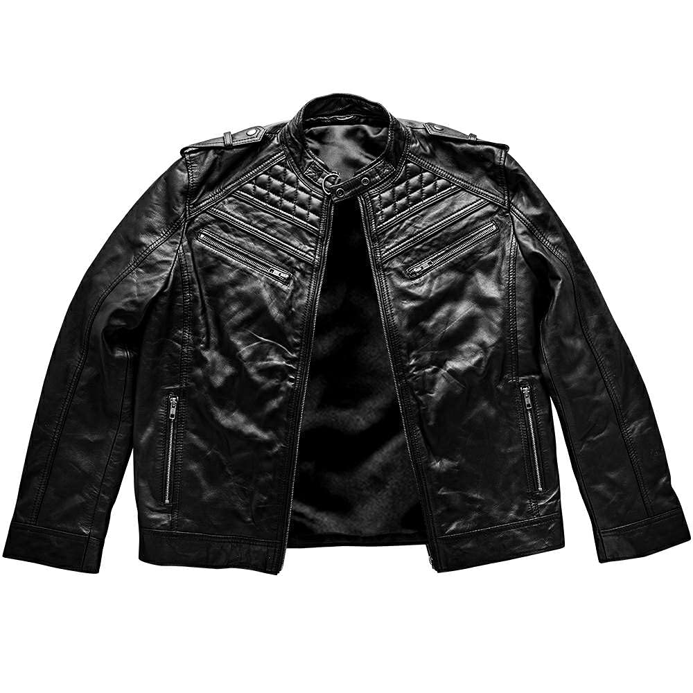 Genuine Leather Motorcycle Jacket for Men - Premium Sheepskin Biker Jacket with Zipper, Stylish & Durable for Riding & Casual Wear