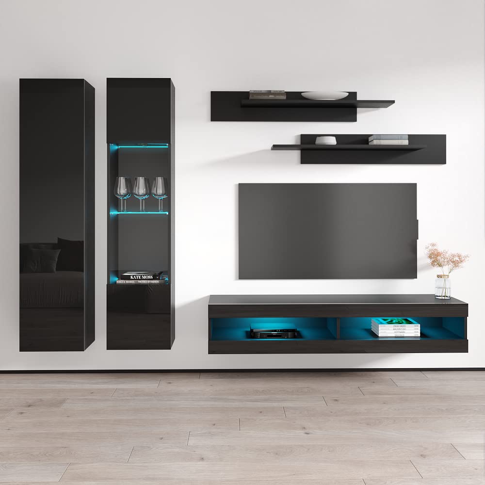 Modern Floating TV Stand with Storage & LED Lights - Wall-Mounted Entertainment Center for Bedroom & Living Room - A5 34