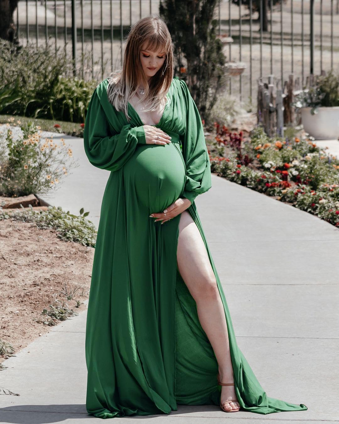 Elegant Long Sleeve Maternity Maxi Dress with Side Slits - Perfect for Baby Shower, Pregnancy Photoshoot & Special Occasions | Dedysler Maternity Gown for Stunning Photo Sessions