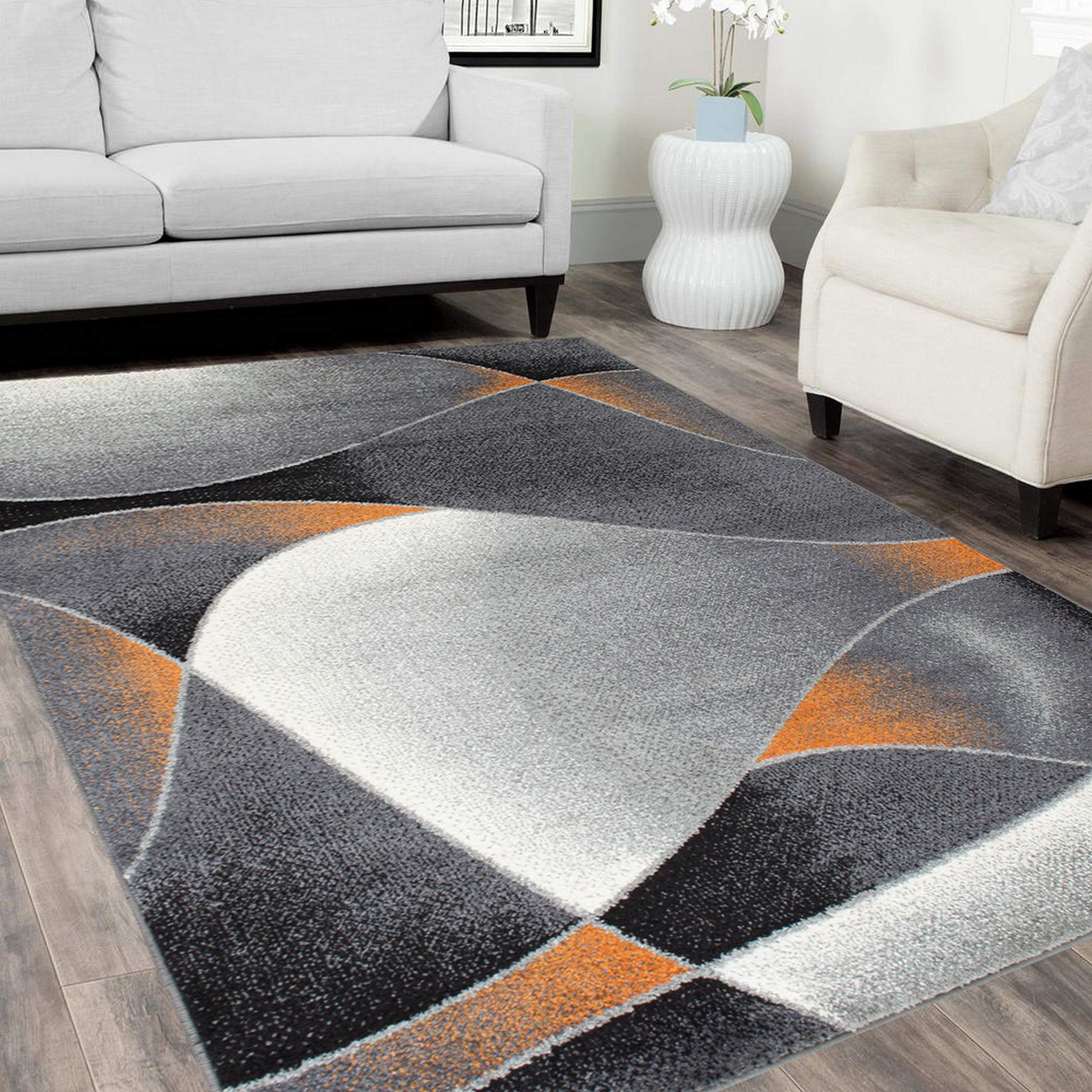 Distressed Abstract Swirls Sync Pattern Area Rug - Orange/White/Black Faded Vintage Look - Perfect for Boho Living Room, Bedroom Decor & Cozy Home Office