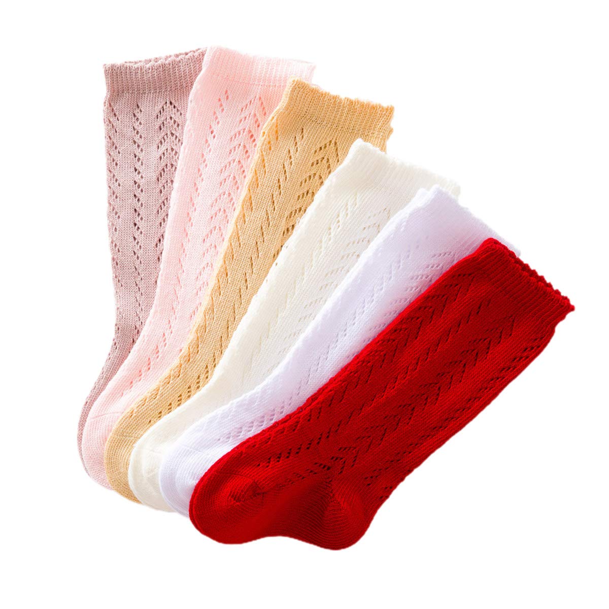 6 Pack Baby Girl Knee High Socks - Cotton Ruffled Long Stockings with Bows for Newborn & Toddler | Cute Infant Fashion Accessories for Dress Up, Photography & Daily Wear