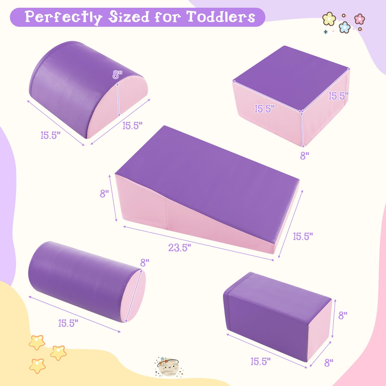 Costzon 5-Piece Soft Foam Climbing Toys for Toddlers & Infants - Waterproof Indoor Play Structures for Child Development, Preschool Baby Climbers (Pink & Purple) - Perfect for Home Playrooms, Daycare Centers & Early Learning Activities