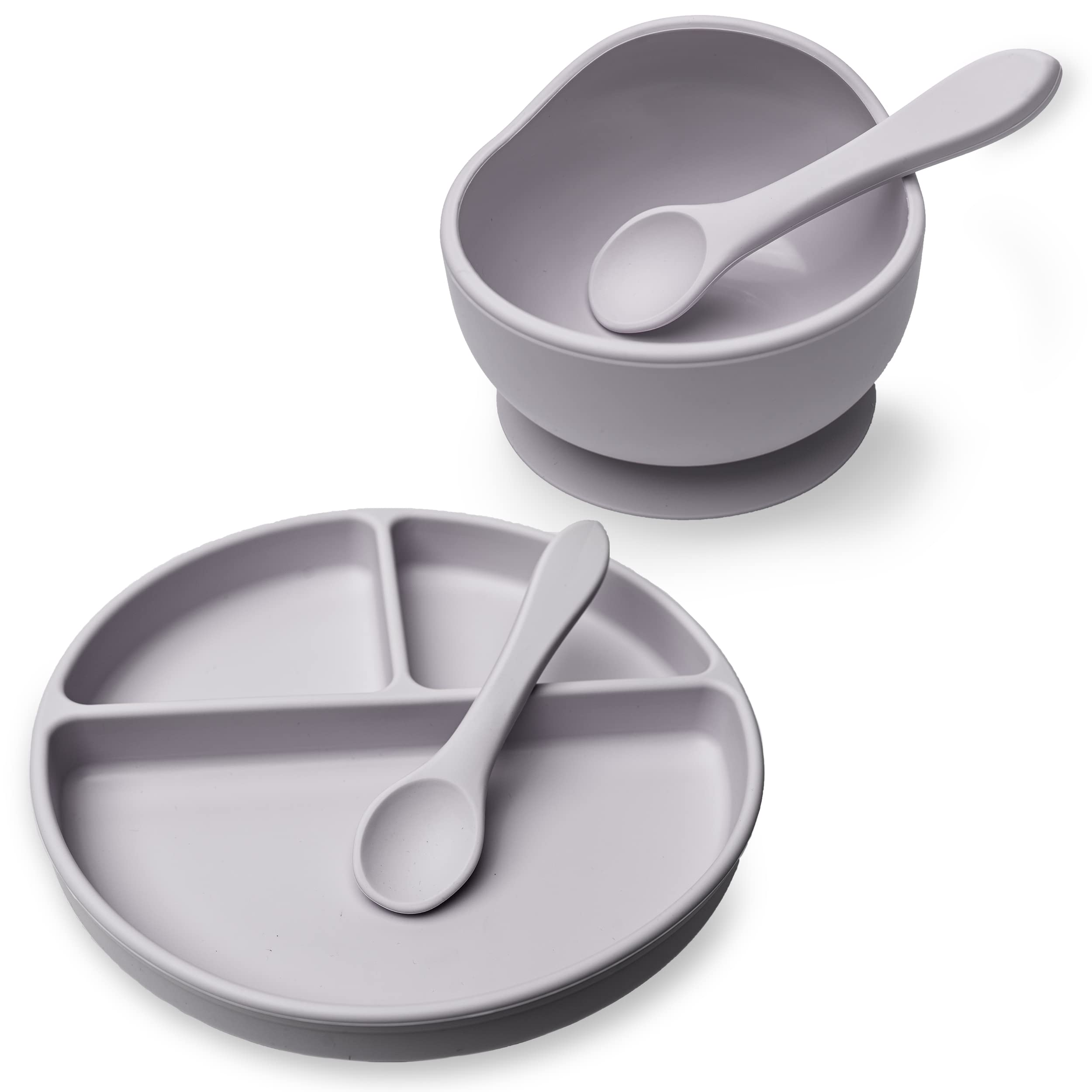 Lilac 4-Piece Suction Toddler Plates & Bowls Set - BPA Free, Microwave & Dishwasher Safe, 100% Food Grade Silicone Baby Feeding Essentials for High Chair, Travel & Daycare Use