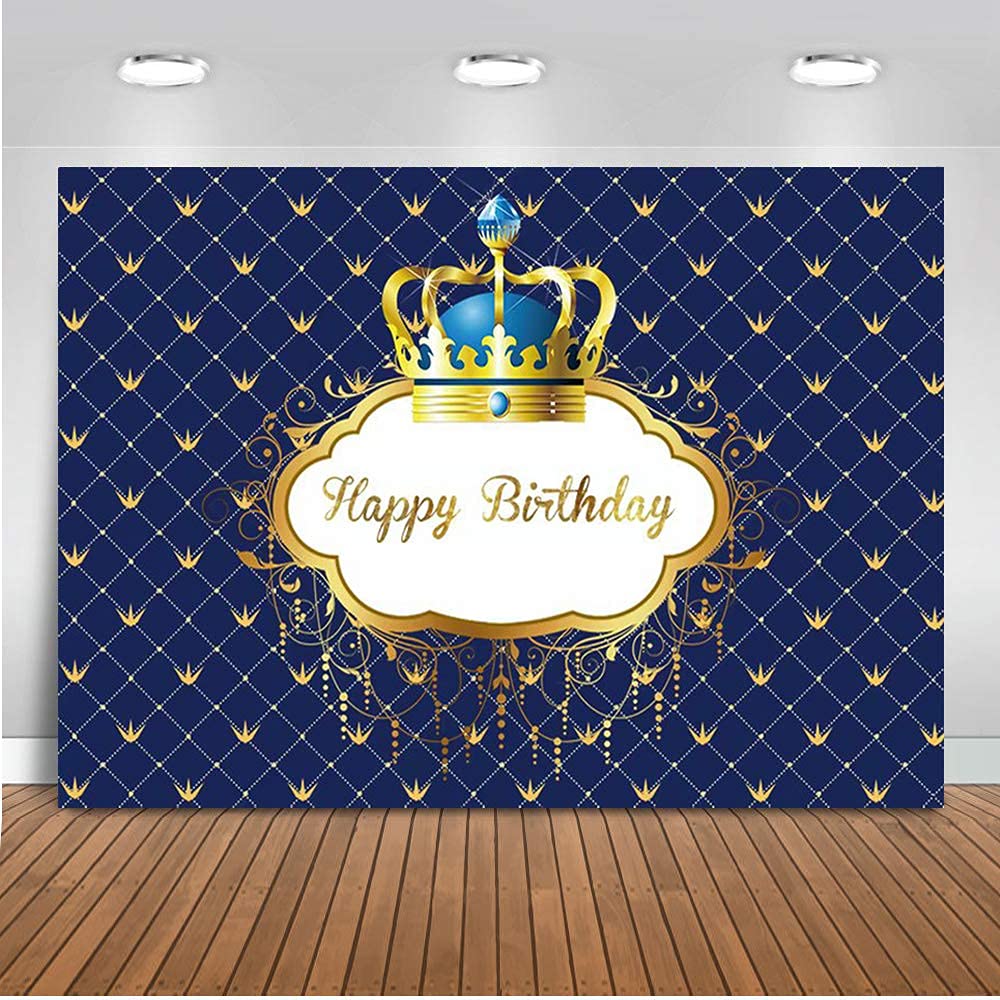 7x5ft Blue & Gold Little Prince Birthday Backdrop - Royal Crown Themed Party Decor for Boys, Cake Table & Photo Booth Background - Perfect for Birthday Celebrations, Baby Showers, and Special Events