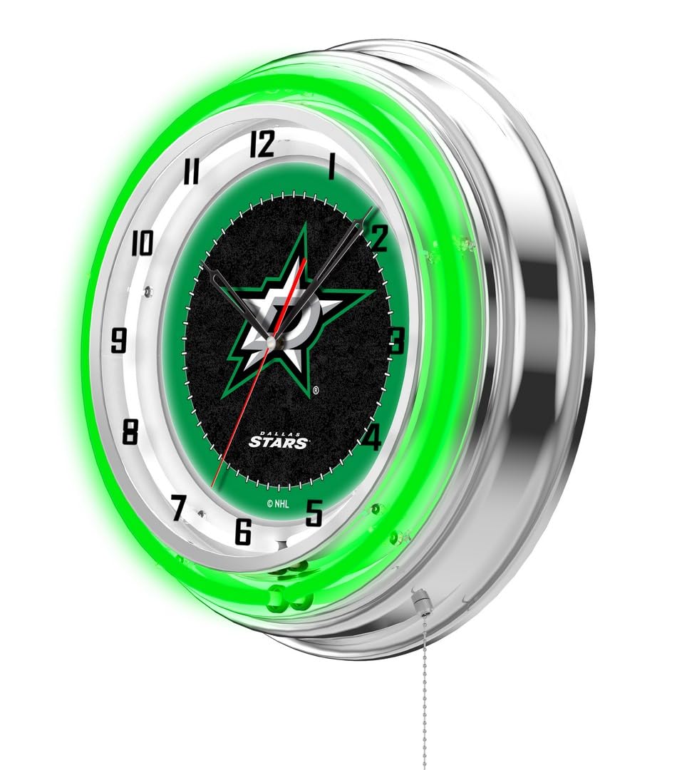 Dallas Stars 19-Inch Double Neon Wall Clock - NHL Hockey Team Decor for Game Room, Bedroom & Office | Silent Quartz Movement, Battery Operated