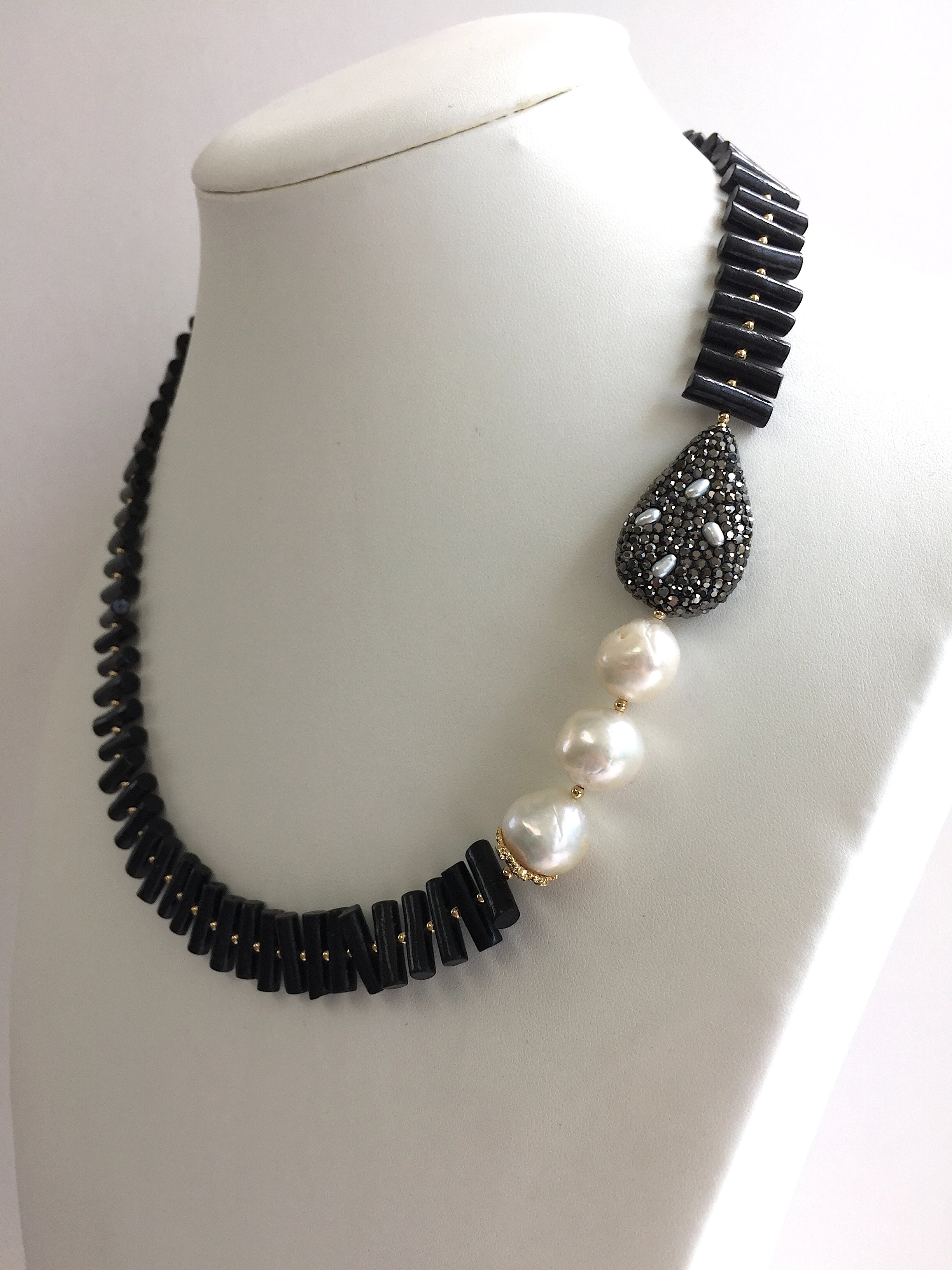 Elegant Black Coral & Freshwater Pearl Statement Necklace MN008 - Perfect for Weddings, Parties & Special Occasions