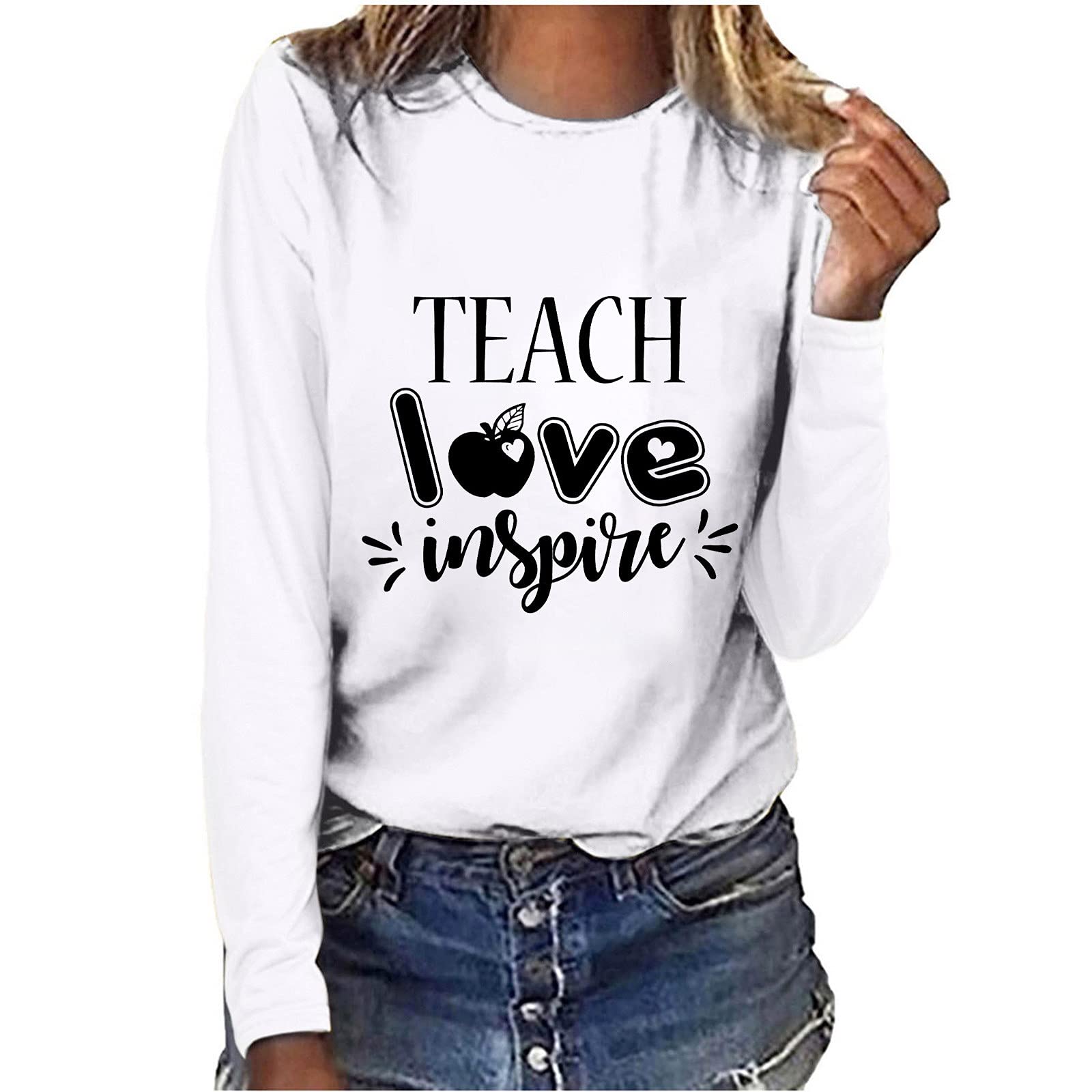 Cute Letter Print Teacher Shirts for Women - Graphic Boatneck Short Sleeve T-Shirts with Heart Design | Perfect for Casual Summer & Fall Outfits, Classroom Wear, and Teacher Appreciation Gifts