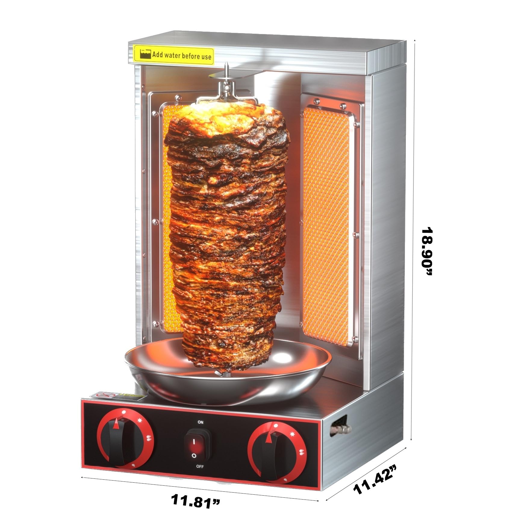Commercial & Home Use Shawarma Machine - 2 Burner Vertical Doner Kebab Grill - 110V Propane Gas Stainless Steel Broiler - Perfect for Restaurants, Food Trucks & Home Kitchens
