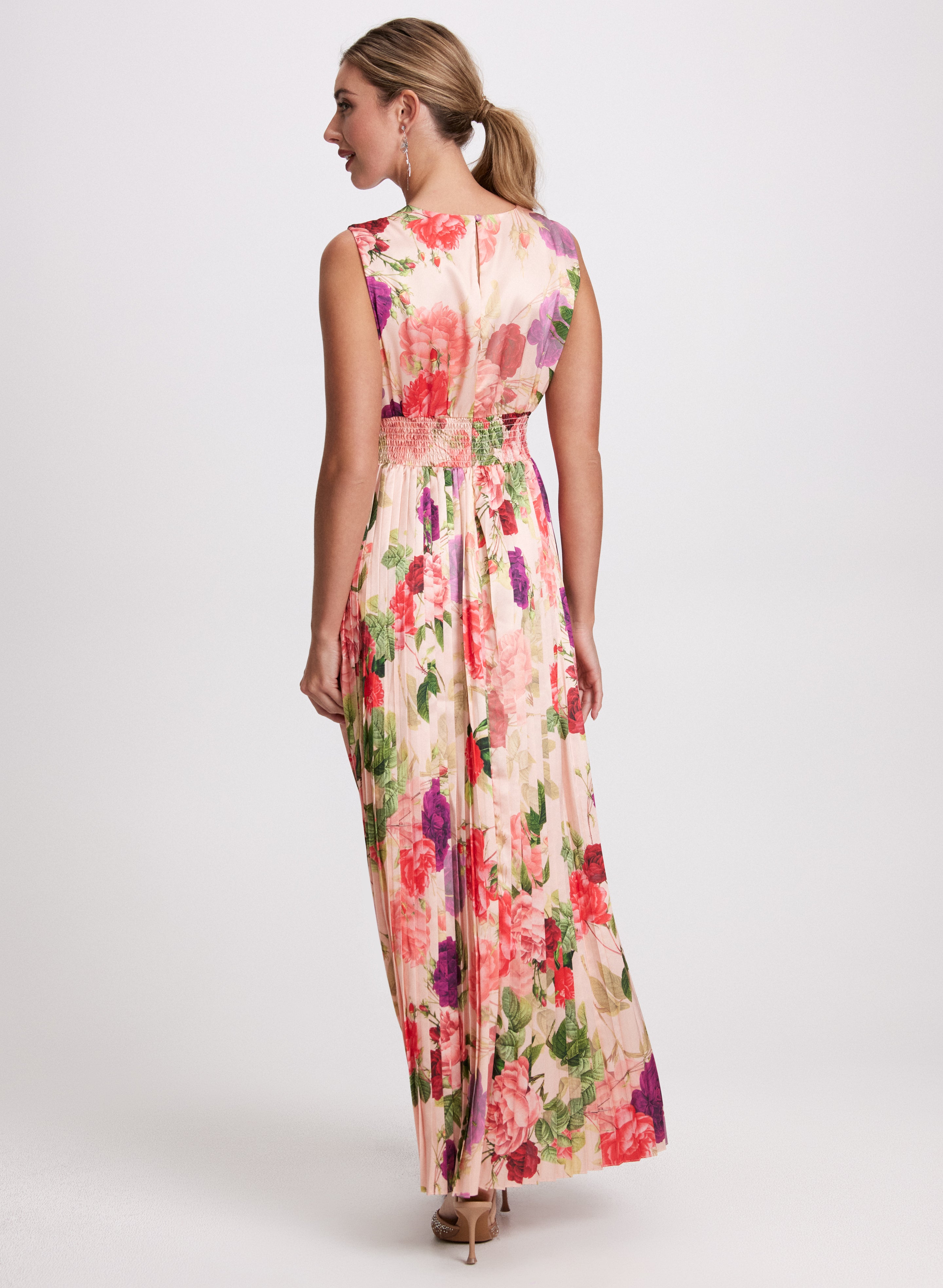 Elegant Floral Satin Dress for Women - Summer Party, Wedding Guest, Cocktail & Evening Occasions