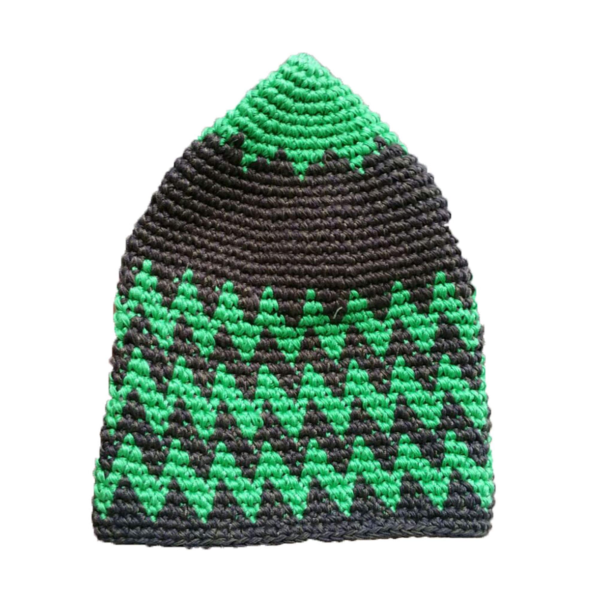 Handmade Crochet Cotton Zigzag Kufi Skull Cap - Pastel Green & Dark Olive Green Beanie Hat for Men - Perfect for Prayer, Winter Warmth & Casual Fashion