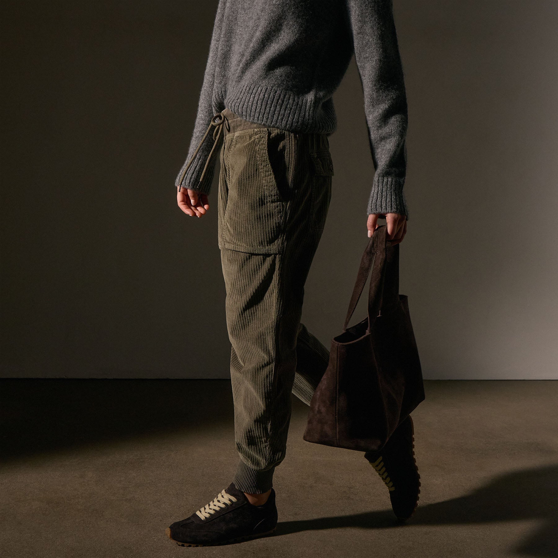 Corduroy Mixed Media Pants for Women - Army Green Pigment Wash - Stylish Casual & Workwear for Everyday Comfort