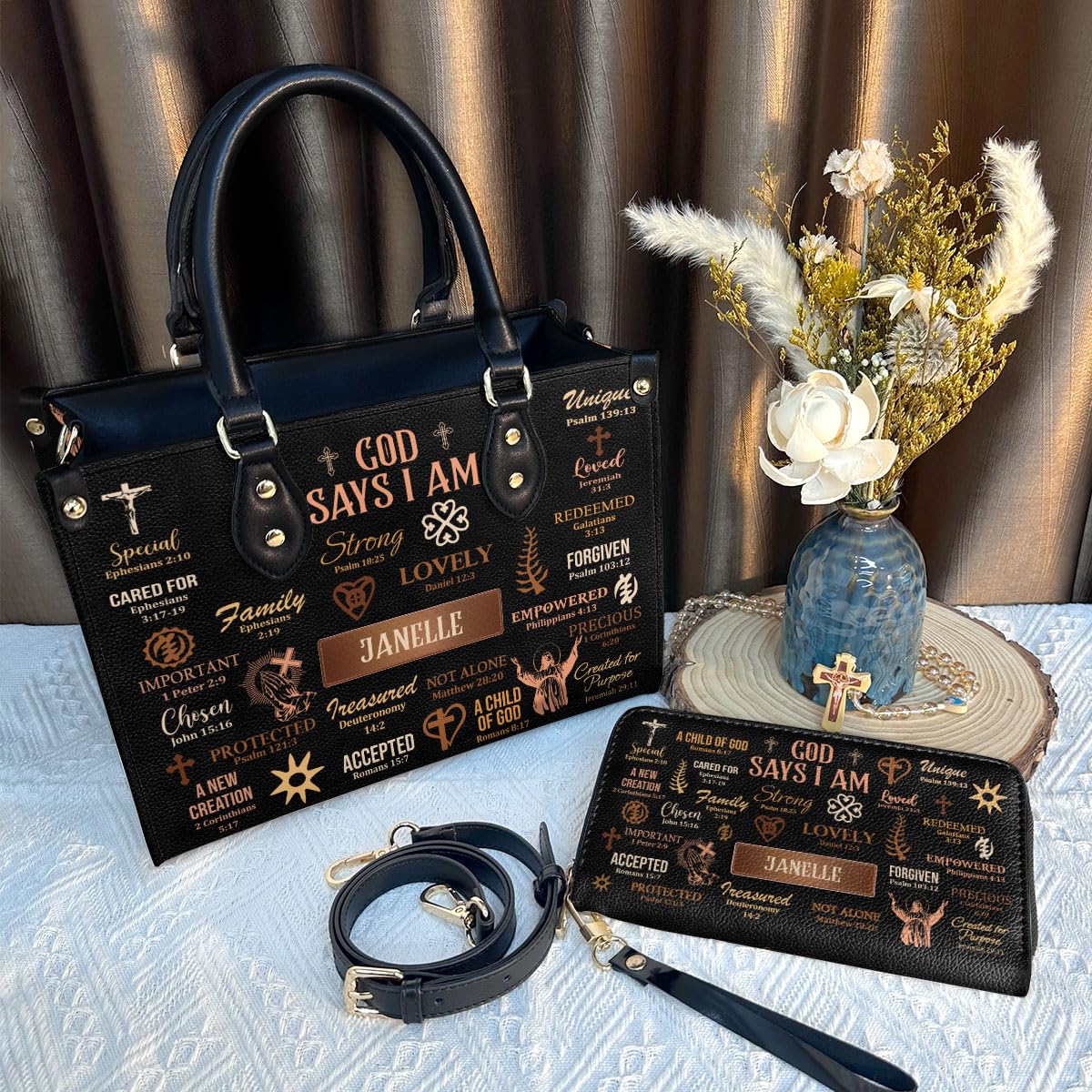 Personalized Leather Handbag for Women - Custom Monogram Designer Purse with Matching Wallet Set - Luxury Christmas Gift for Her - Perfect for Work, Travel & Special Occasions
