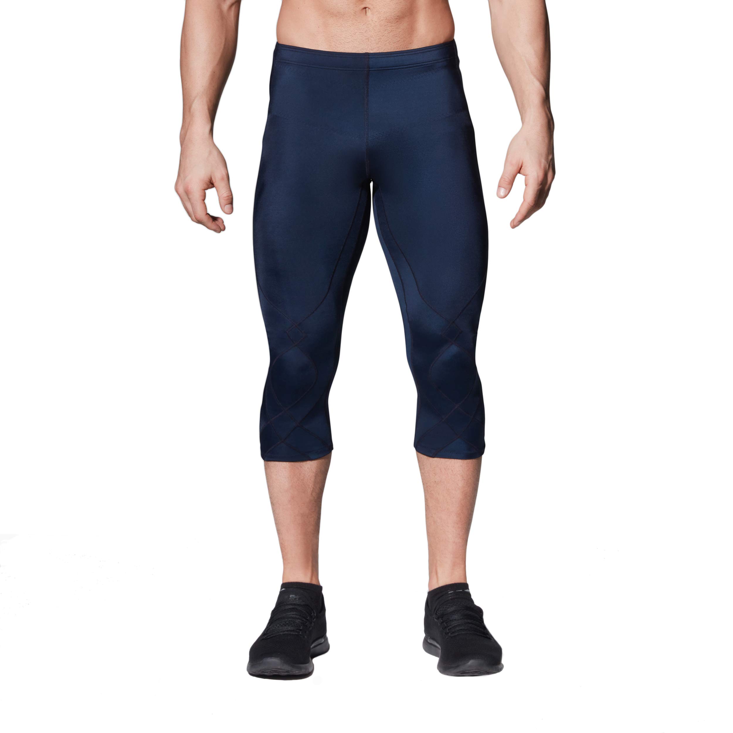 CW-X Men's Stabilyx 3/4 Compression Tights - Joint Support Running & Recovery Capri Pants for Athletes, Gym Workouts & Post-Training Muscle Recovery