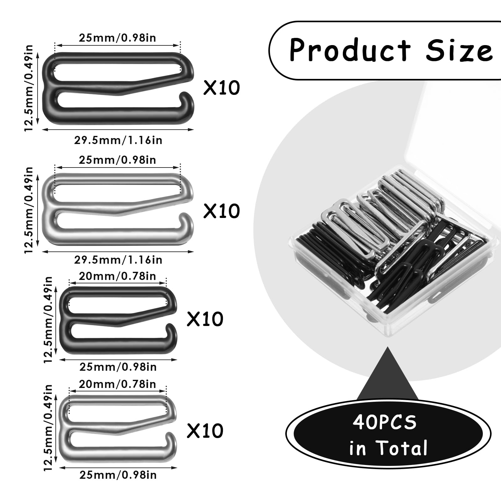 40PCS Metal Bra Hooks & Strap Clips for Swimsuit, Lingerie, Dress - Adjustable Replacement Hooks for Bra Straps, Back Support & Strap Shortener (2 Sizes) - Perfect for Swimwear Repair, Underwear Adjustment & Dress Strap Customization