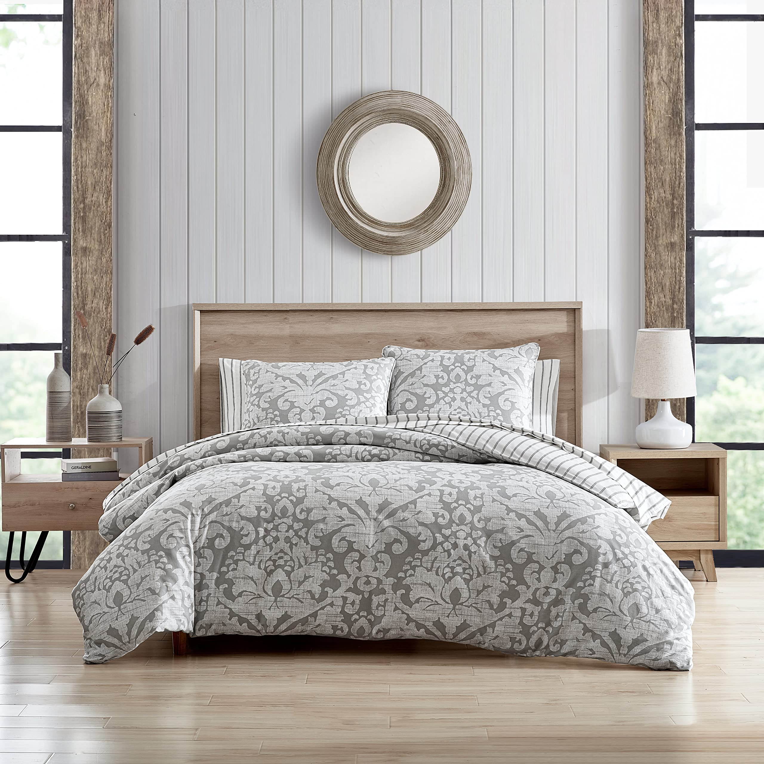Stone Cottage Reversible Cotton Sateen Queen Comforter Set with Matching Shams - All Season Luxury Bedding for Home Decor (Camden Grey) | Perfect for Master Bedroom, Guest Room & Cozy Retreats