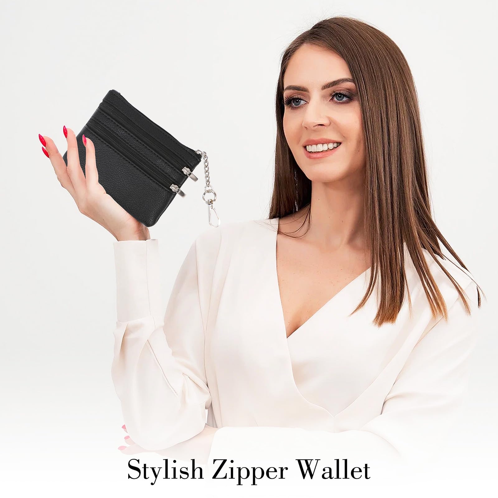 Adjustable Crossbody Phone Strap with Zippered Pouch & Leather Wallet - Universal Clip-On Phone Holder for iPhone, Samsung, Pixel - Perfect for Travel, Shopping & Hands-Free Convenience (Black)