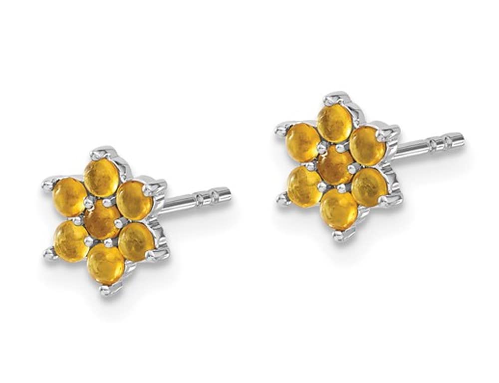 1.15 Carat (ctw) Natural Citrine Flower Button Earrings in 14K White Gold - Elegant Dangle Earrings for Women, Perfect for Weddings, Parties & Everyday Wear