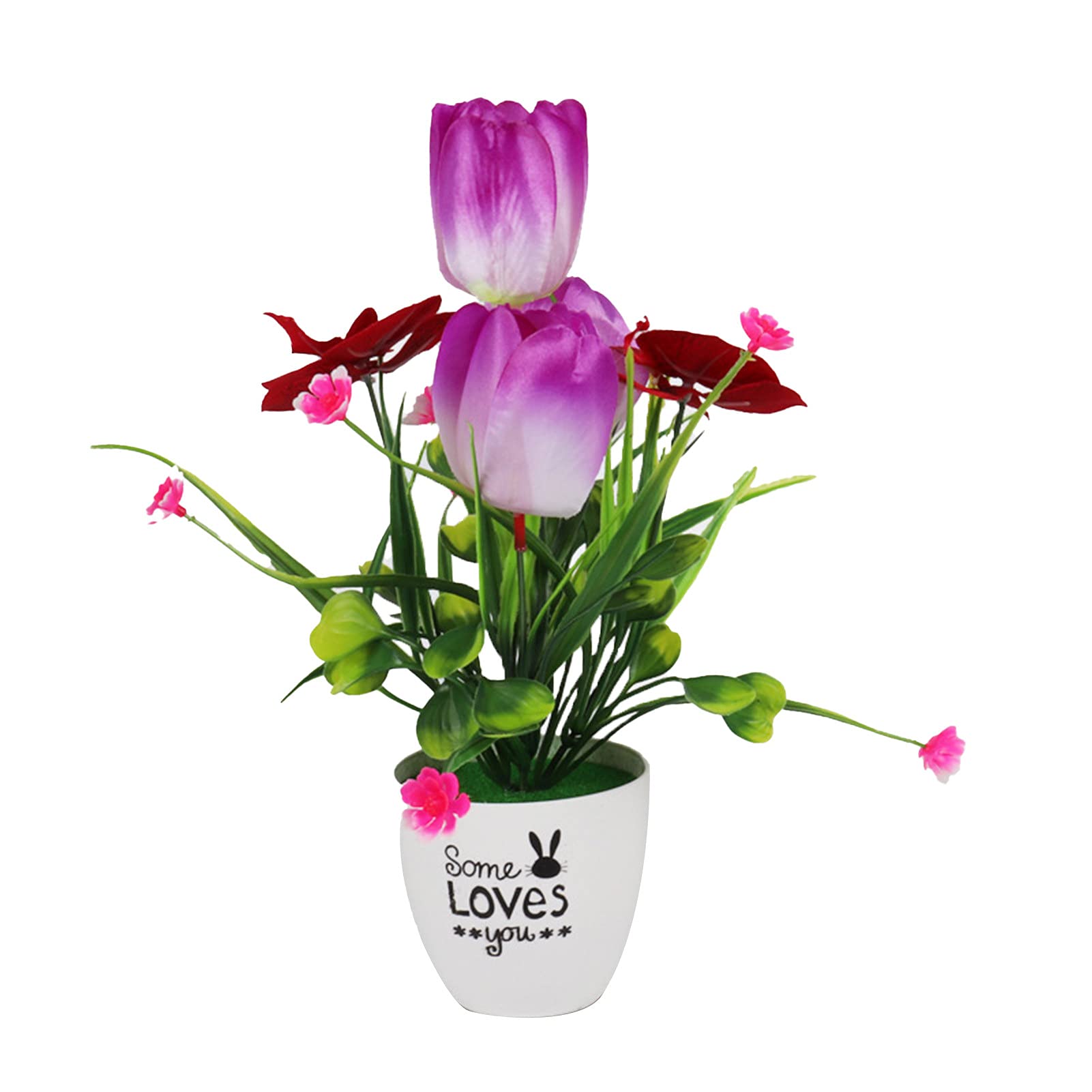 Tuelaly Artificial Tulip Flowers in Pot - Red Lotus Plastic Fake Plants for Home Decor, Table Centerpiece, Office Desk, Wedding & Party Decoration