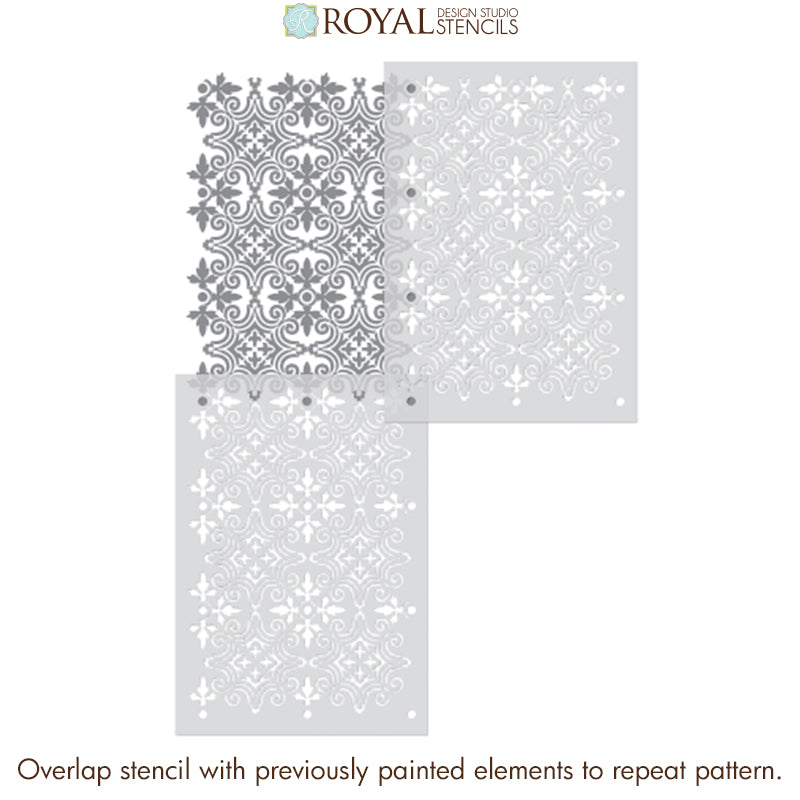 Augusta Tile Allover Stencil - Reusable DIY Wall Stencil for Home Decor, Bathroom & Kitchen Backsplash - Perfect for Painting Patterns on Walls, Floors, and Furniture