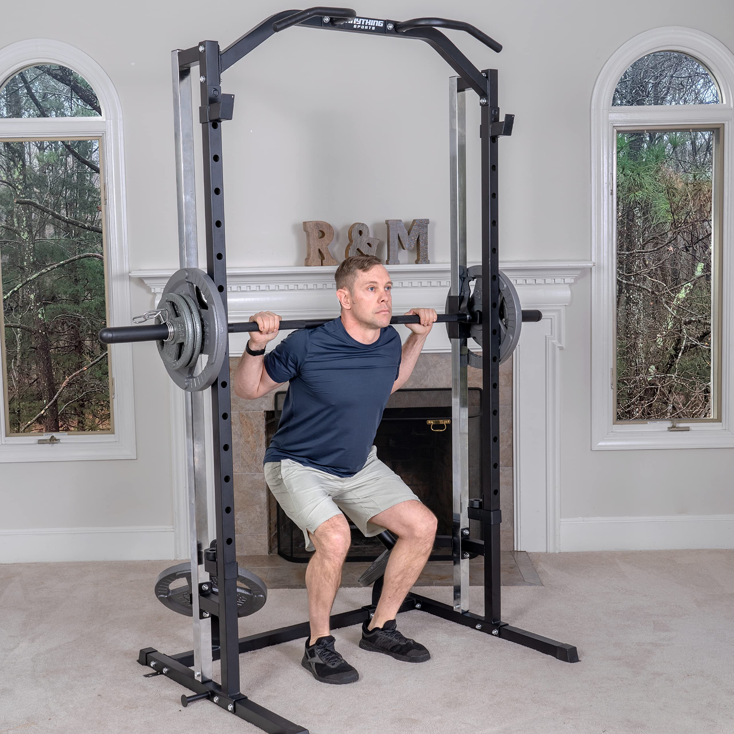 Compact Smith Machine with Adjustable Bench - Home Gym Strength Training Equipment for Full Body Workouts & Weight Lifting
