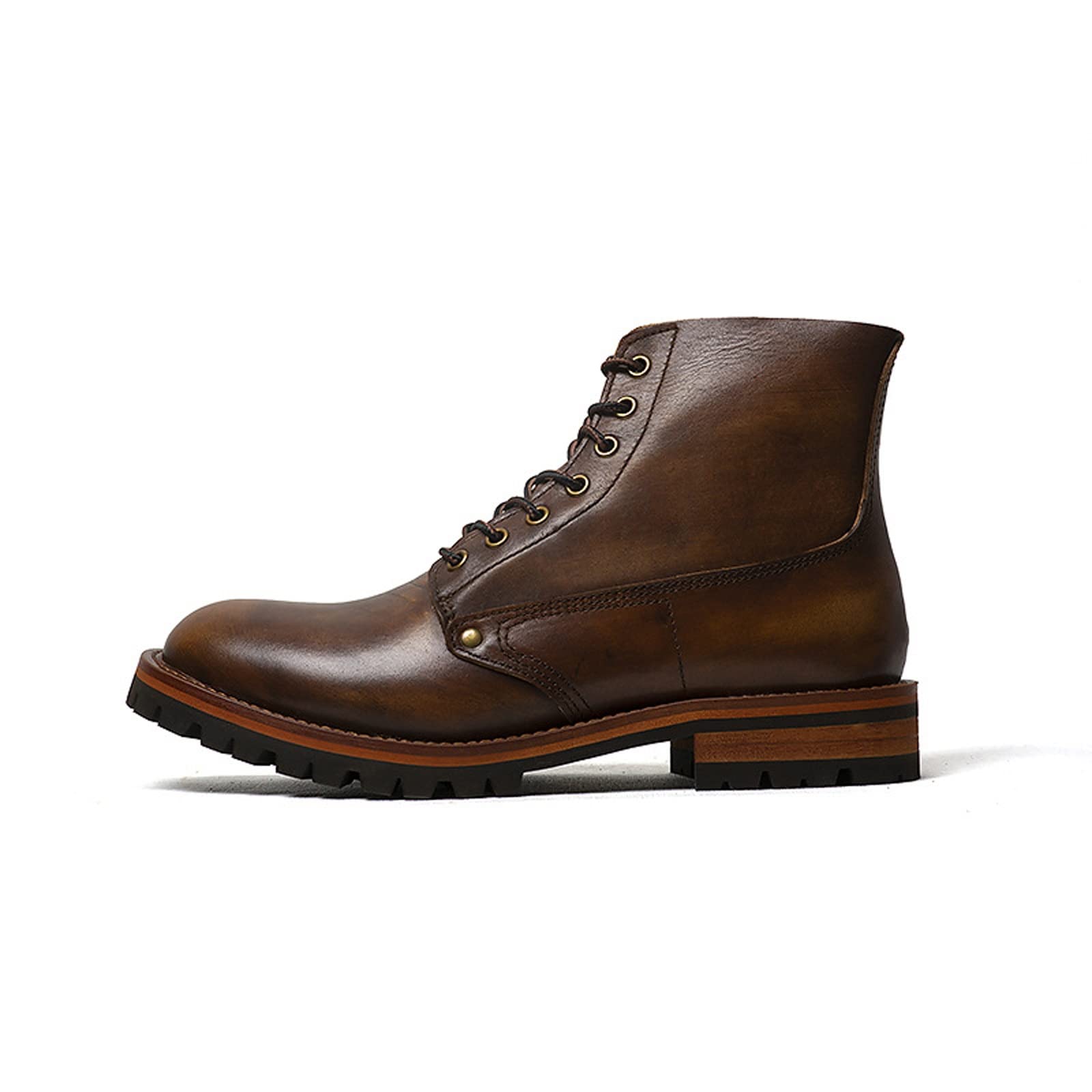 **GAGC Men's Retro Martin Boots - High-Top Leather Boots for Spring, Black & Dark Brown Mid-Top Work Boots - Size 13 | Perfect for Casual Wear, Outdoor Adventures & Vintage Style**