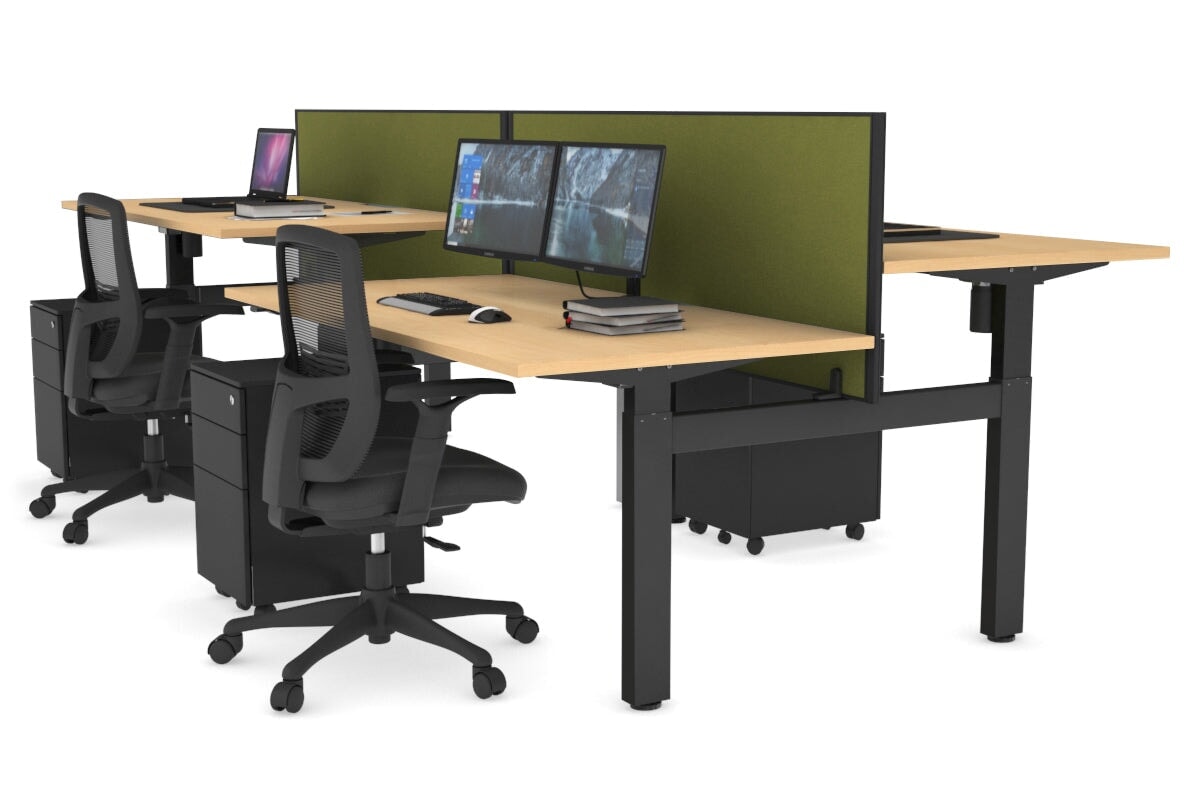 Adjustable 4-Person H Bench Workstation with Black Frame [1400L x 800W] - Perfect for Office, Coworking Spaces & Home Offices