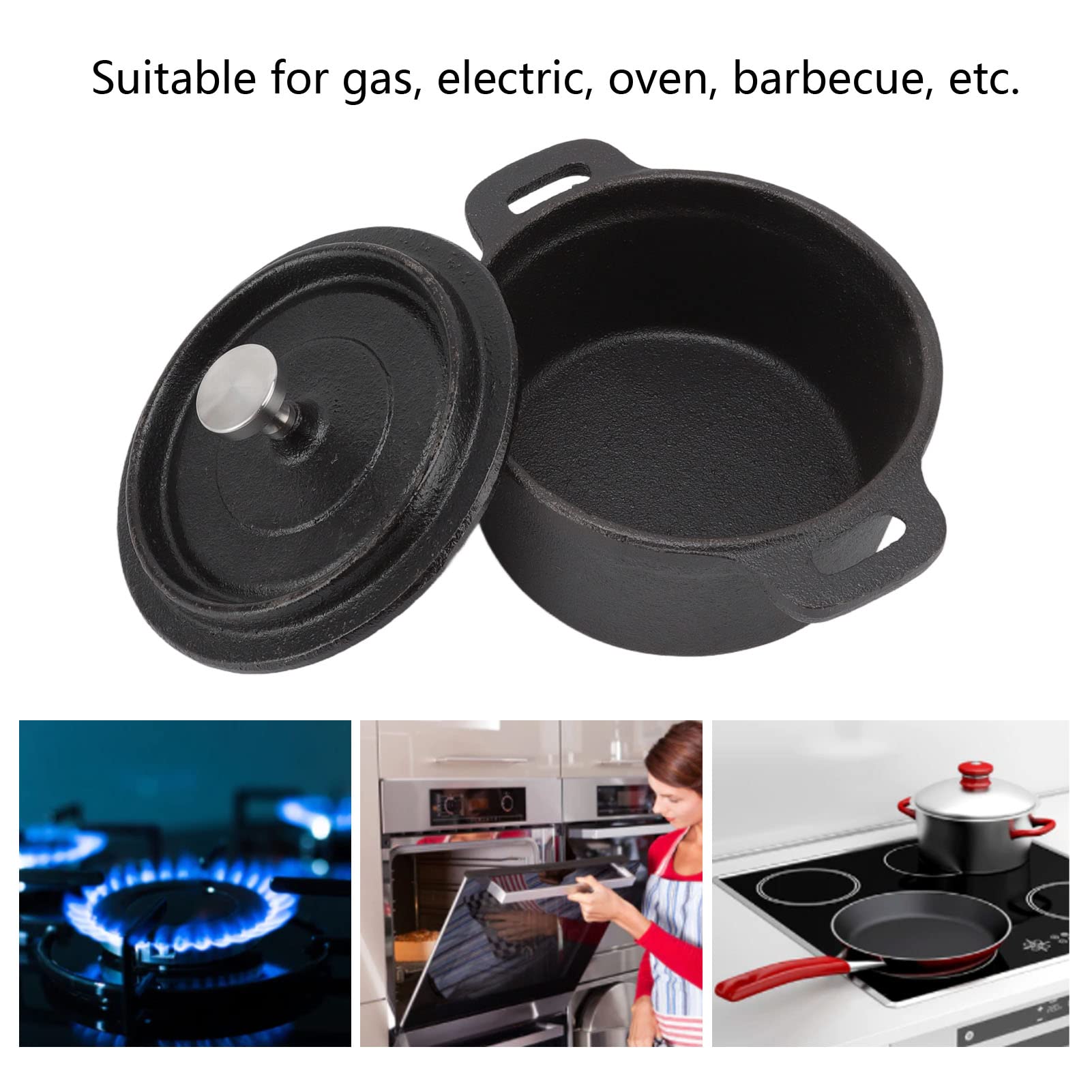 Heavy Duty Round Cast Iron Dutch Oven with Lid - 5QT Enameled Cookware for Gas, Electric & Induction Stovetops - Perfect for Braising, Stewing, Baking & Outdoor Camping Cooking