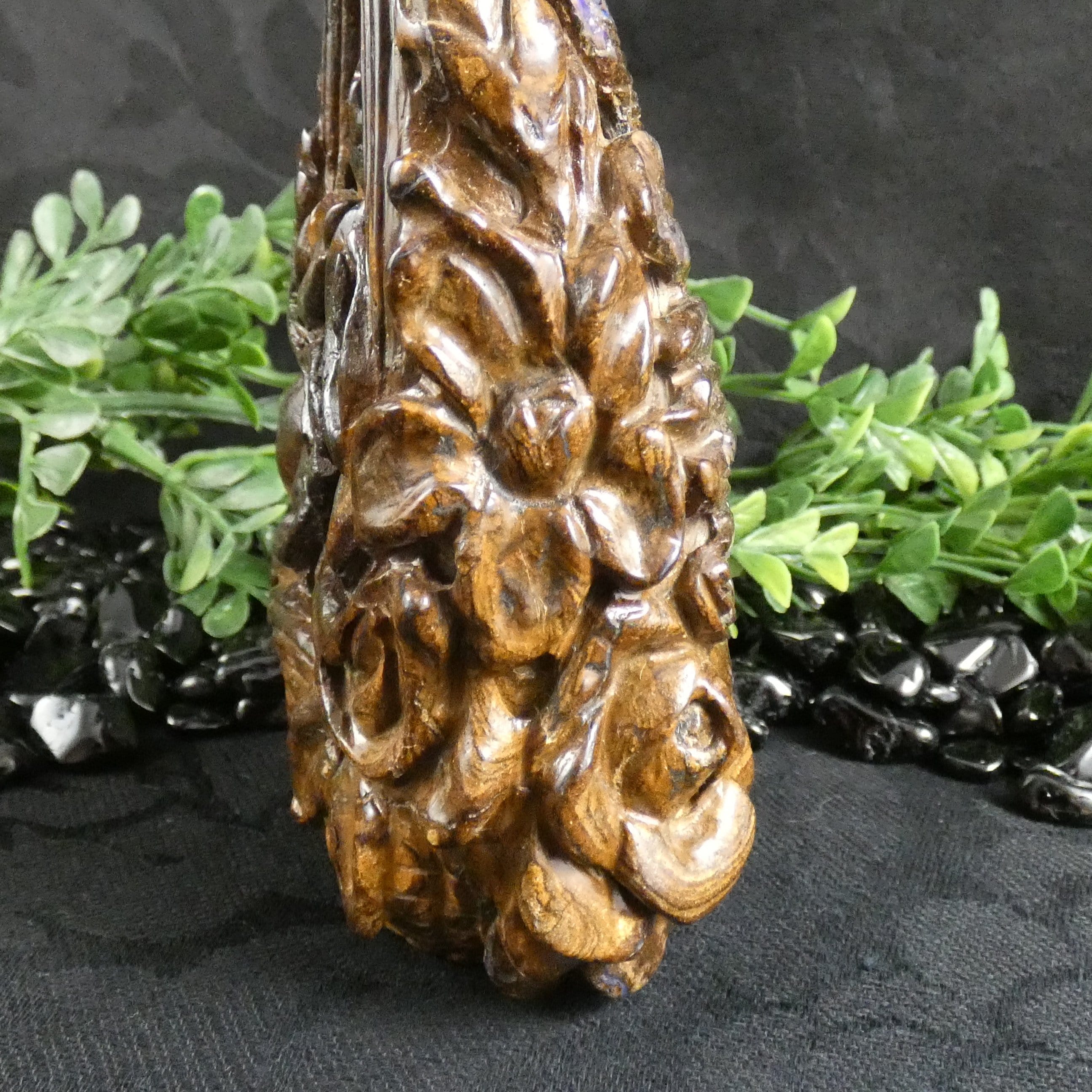 Natural Boulder Opal Bird & Flower Basket Carving - Handcrafted Gemstone Art for Home Decor & Gift Giving | Perfect for Display, Collection & Spiritual Healing