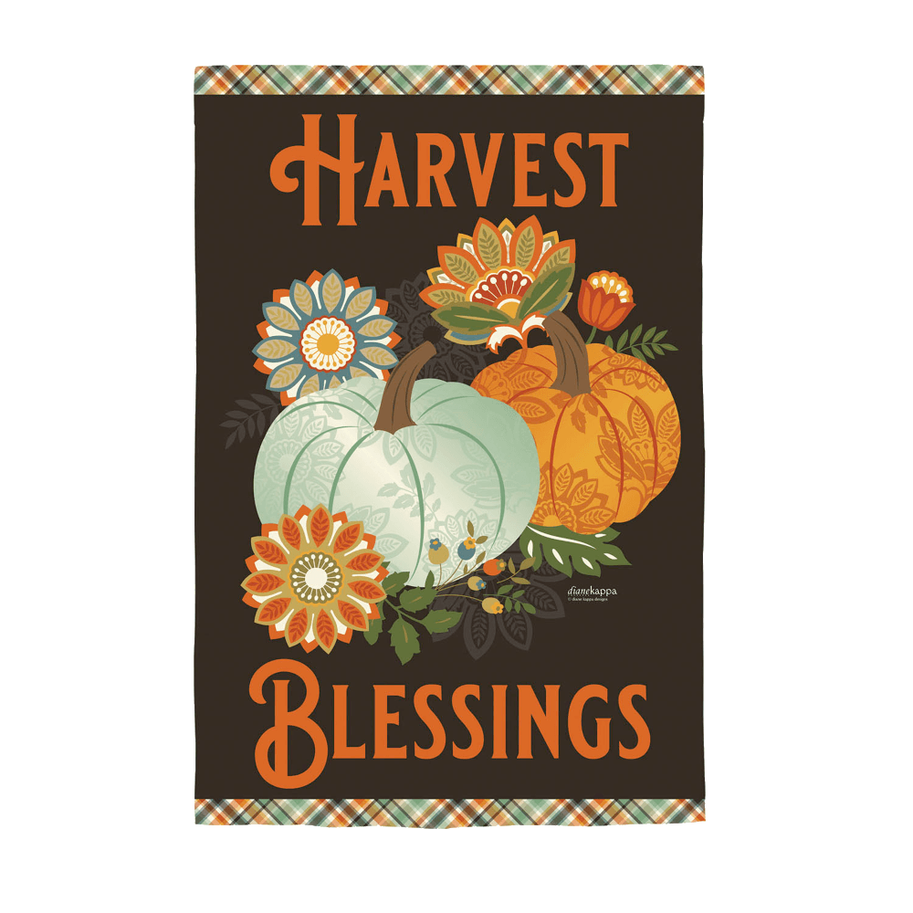 Harvest Blessings Garden Textured Suede Flag - Rustic Farmhouse Decor for Fall Thanksgiving, Christmas & Outdoor Seasonal Display