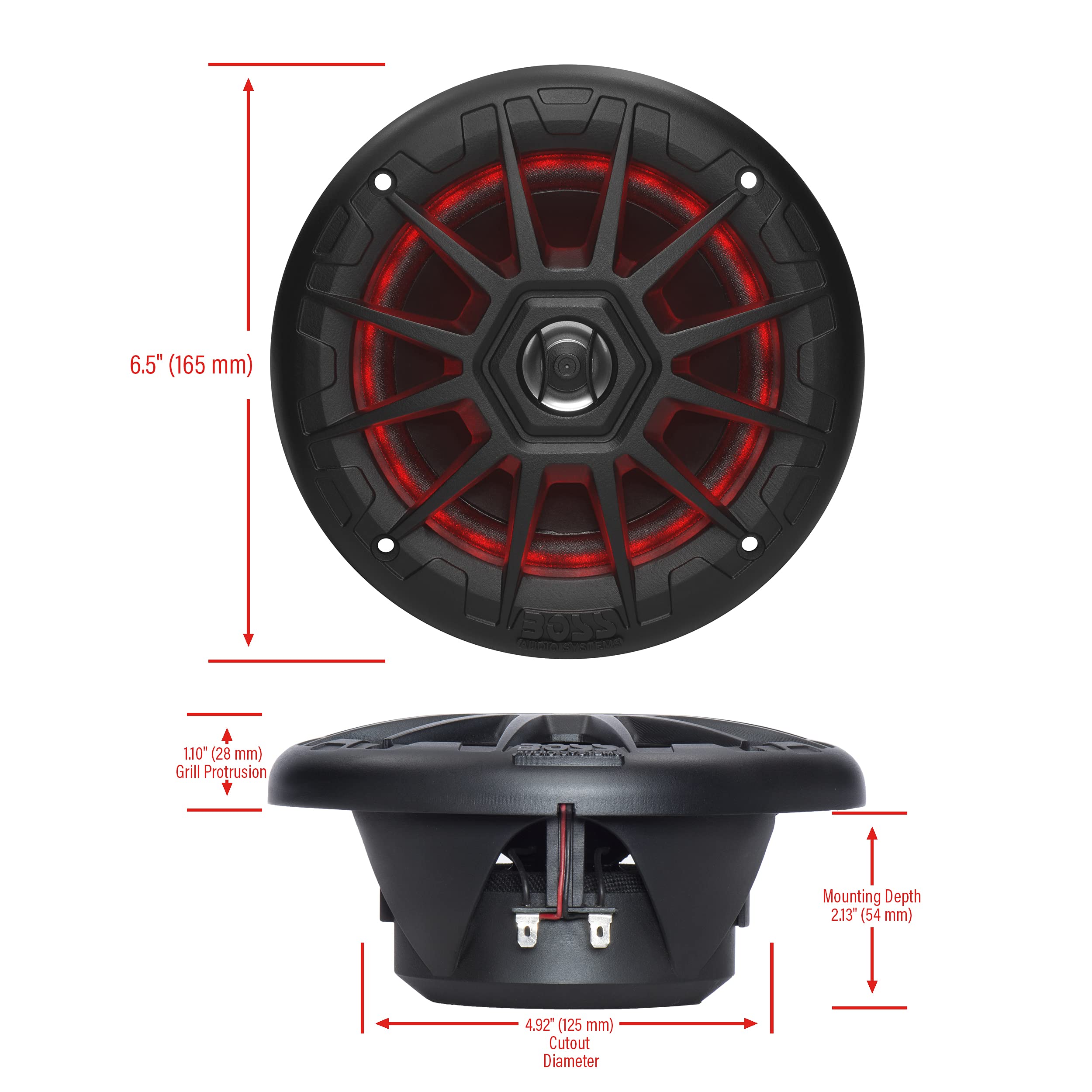 BOSS Audio MRGB55B 5.25 Inch Marine Speakers - Weatherproof, 150W Pair, 75W Each, Multi-Color LED, Full Range 2-Way Audio, Sold in Pairs - Ideal for Boats, RVs, and Outdoor Adventures