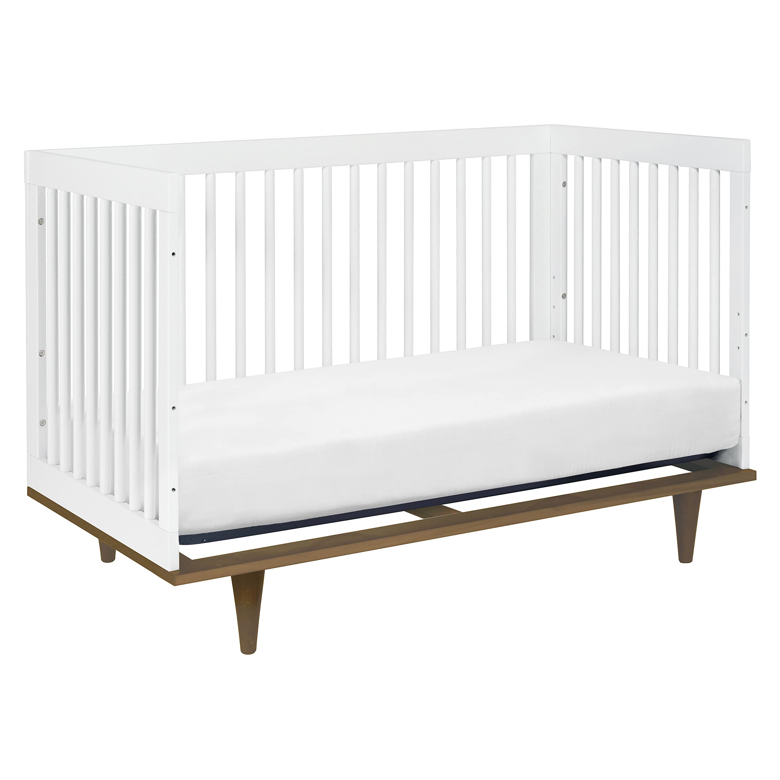 DaVinci Marley 3-in-1 Convertible Baby Crib to Toddler Bed & Daybed - GREENGUARD Gold Certified - Adjustable Mattress Heights - White Finish with Walnut Legs - Perfect for Nursery, Bedroom & Guest Room