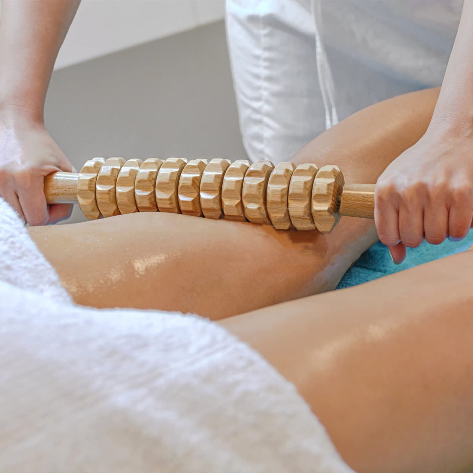 **Wooden Therapy Massage Roller for Lymphatic Drainage & Cellulite Reduction - Curved Muscle Roller Stick for Waist, Thigh & Stomach Massage - Relaxation & Pain Relief (Includes White Box) - Perfect for Post-Workout Recovery & Home Spa**