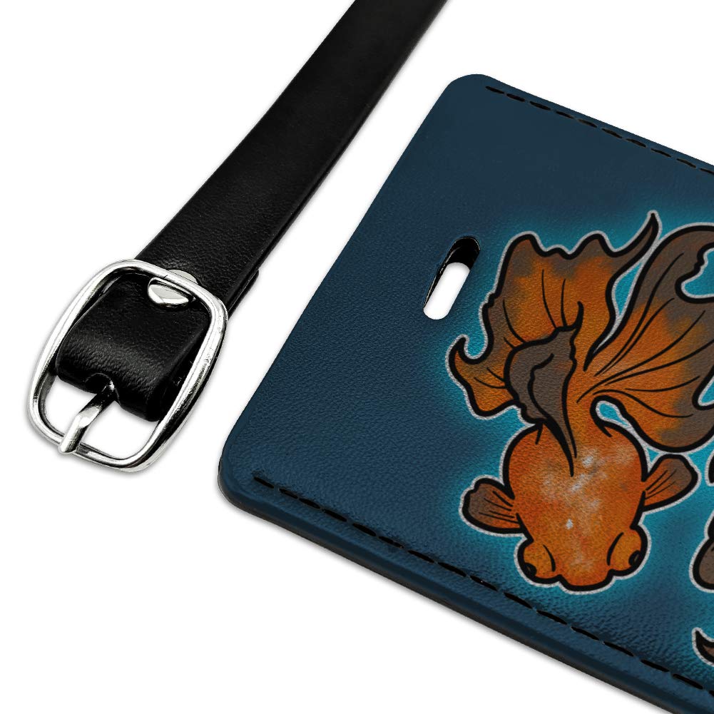 Japanese Goldfish Rectangle Leather Luggage Tag - Durable Suitcase ID Card Holder for Travel Bags - Perfect for Carry-Ons, Checked Luggage & Backpack Identification