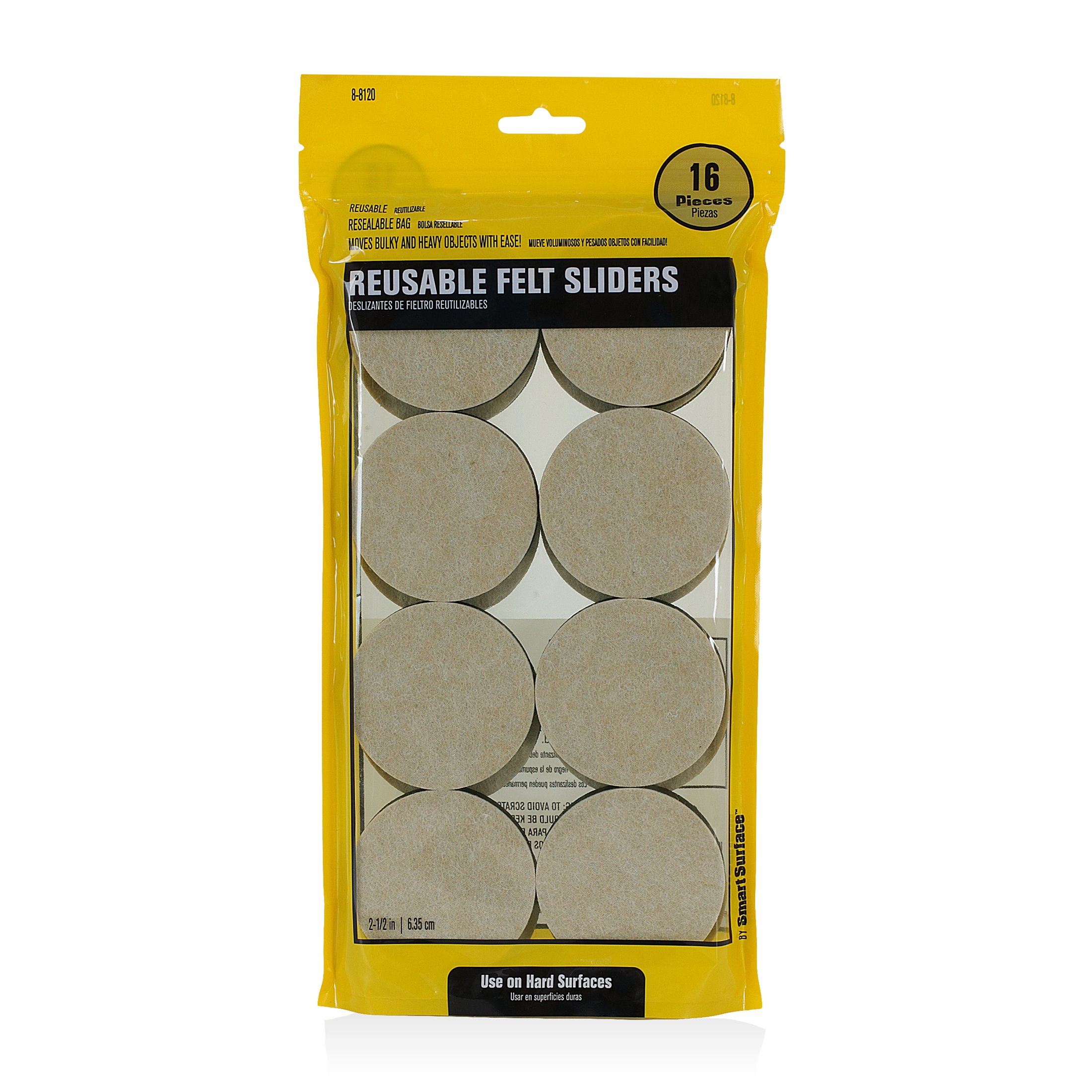 8120 Hard Surface Reusable Furniture Felt Moving Sliders - 2.5