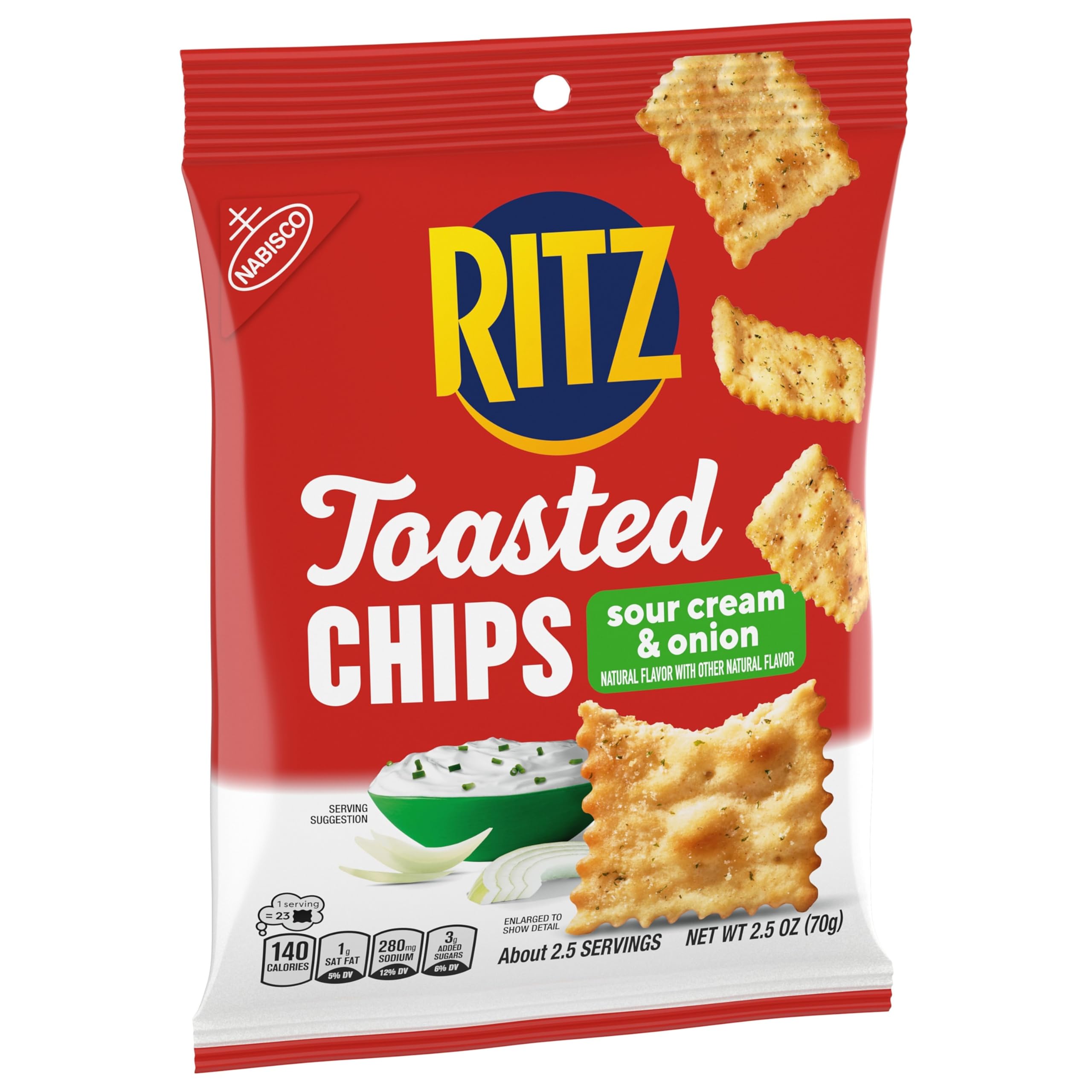 RITZ Toasted Chips Sour Cream and Onion Crackers - 12 Pack Bulk Snacks for Office, School & Travel | Crunchy Baked Snack Crackers for Parties, Lunch Boxes & On-the-Go