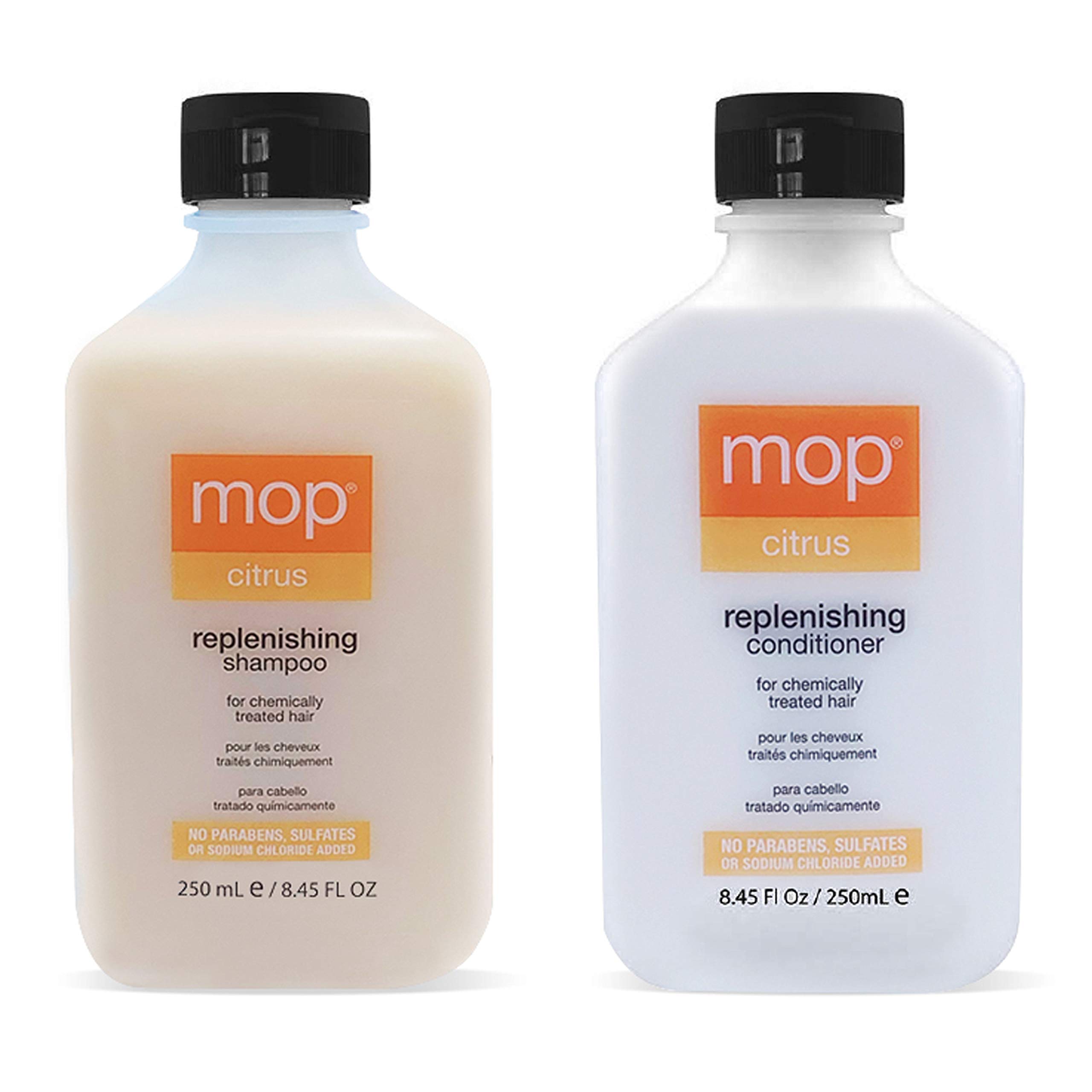 MOP Citrus Replenishing Shampoo & Conditioner Set - Sulfate & Paraben Free, Vitamin Enriched for Hydration & Shine - Perfect for Dry, Damaged Hair Care Routine