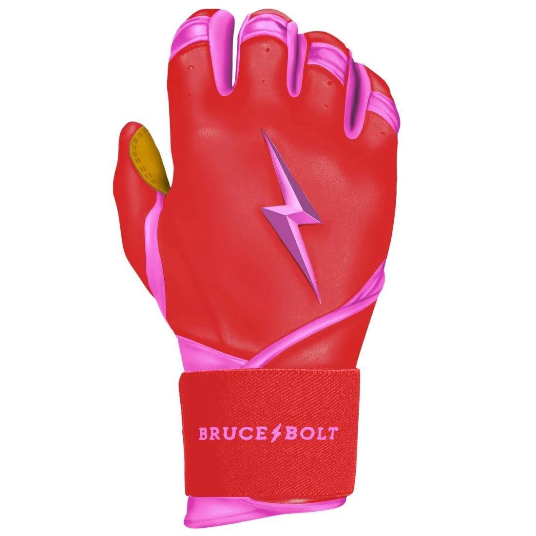 Bruce Bolt PREMIUM PRO BADER Series Long Cuff Batting Gloves for Baseball & Softball - Pink | Durable Grip & Wrist Support for Hitting Practice & Games