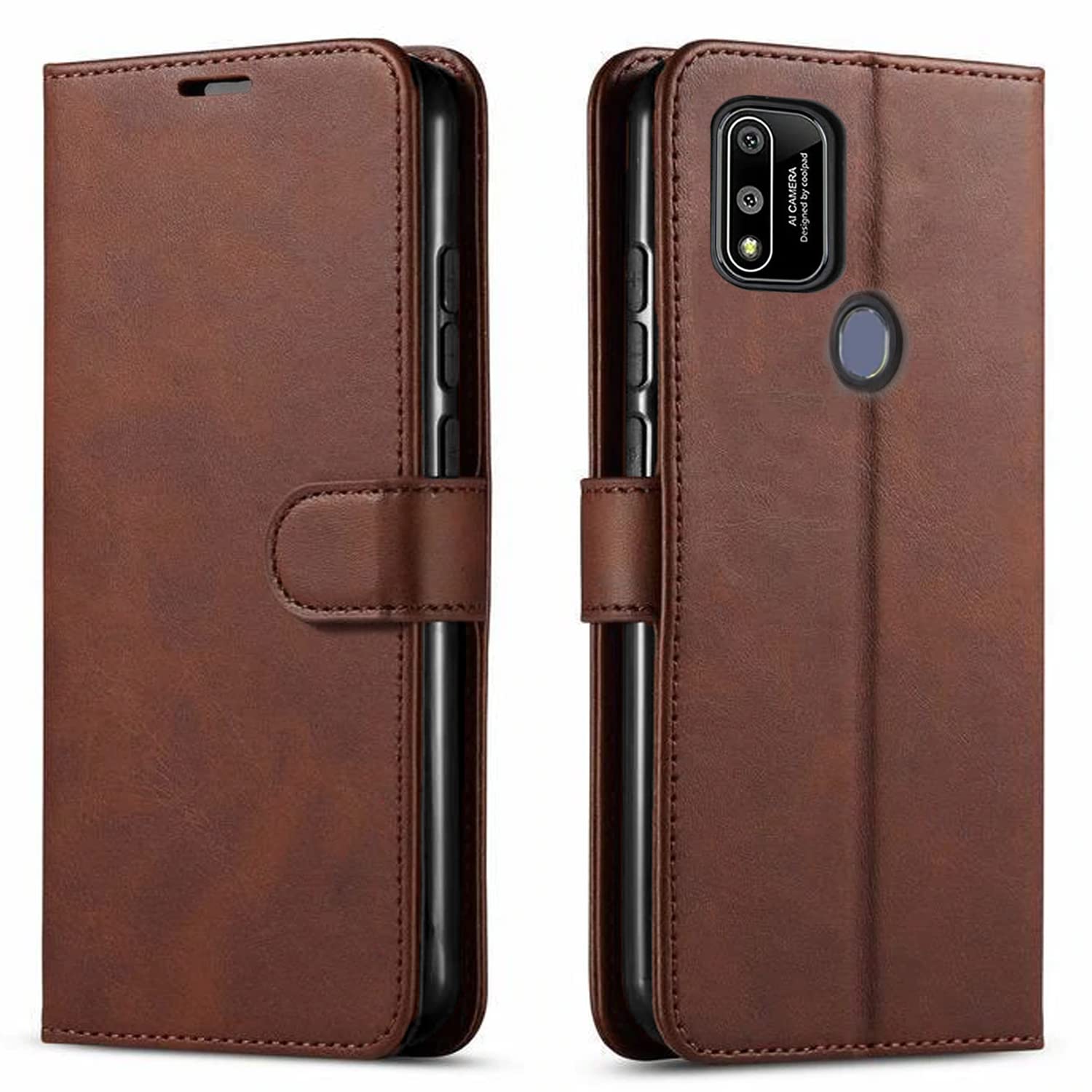 STARSHOP Premium Leather Wallet Phone Case for Coolpad SUVA - Shockproof Cover with Built-in Kickstand, Credit Card Slots & Free Tempered Glass Screen Protector (Brown) | Perfect for Business, Travel & Everyday Use