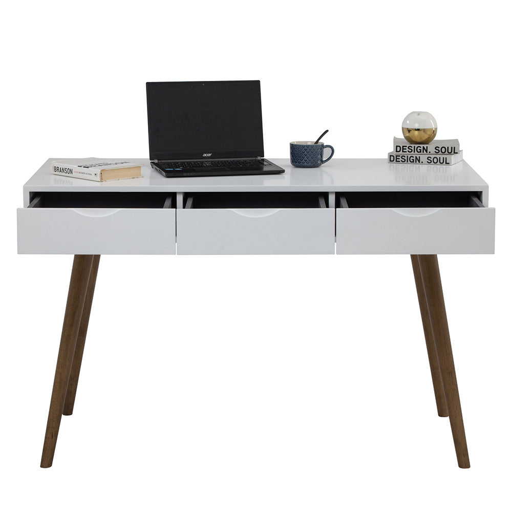 BLANCO 47 Inch Study Desk with Storage - White & Walnut Finish Modern Writing Desk for Home Office, Bedroom, or Dorm Room - Perfect for Remote Work and Online Learning