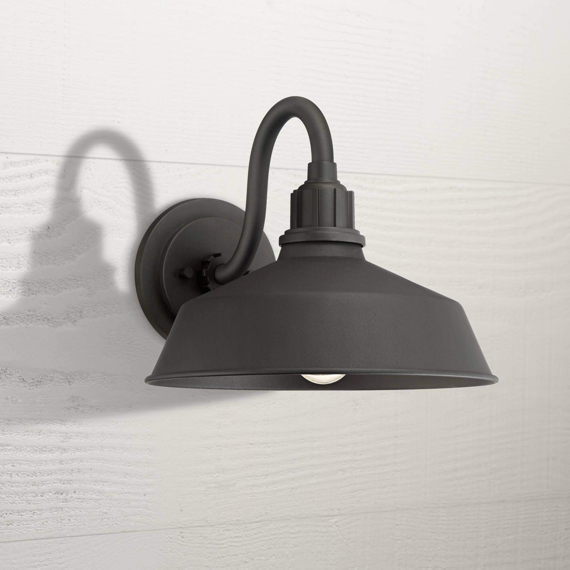 Franklin Iron Works Arnett Rustic Industrial Farmhouse Outdoor Barn Light Fixtures - Set of 2 Black Gooseneck Wall Sconces (10.5