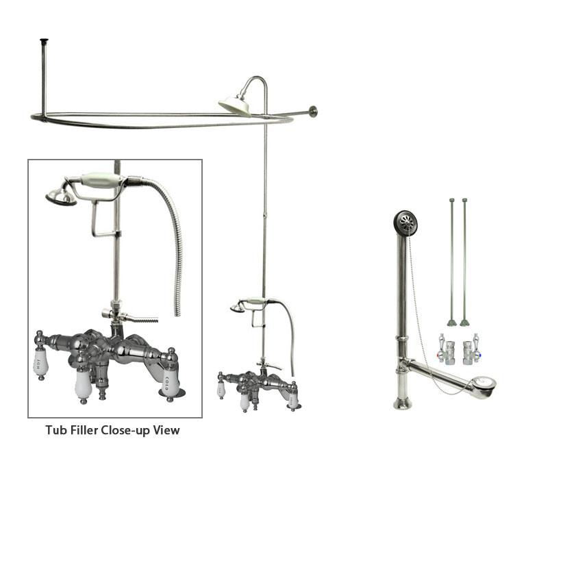 Vintage Chrome Clawfoot Tub Faucet with Shower Kit & Enclosure Curtain Rod - 624T1CTS - Perfect for Bathroom Renovation & Antique Style Decor