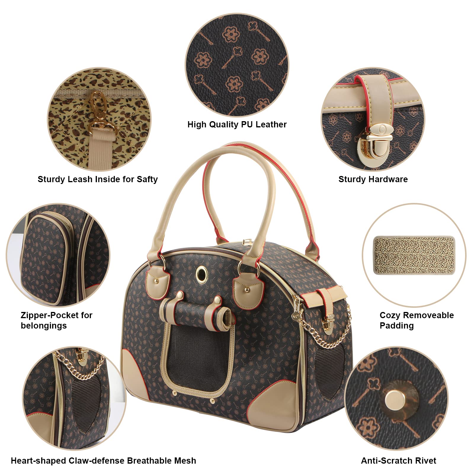 Premium PU Leather Pet Carrier Tote Bag for Dogs & Cats - Large Brown Hiking Backpack, Fashionable Handbag Purse for Travel, Outdoor Adventures & Daily Walks