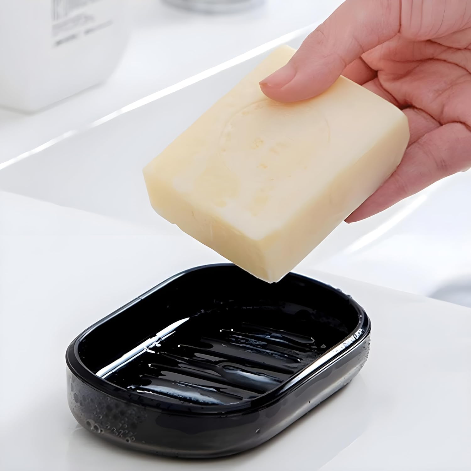 Boniry 2-Pack Heavy Duty Plastic Soap Holder with Drain Holes - Self Draining Soap Dish for Bathroom, Kitchen & Sink - Black Soap Case for Shower, Vanity & Countertop Organization