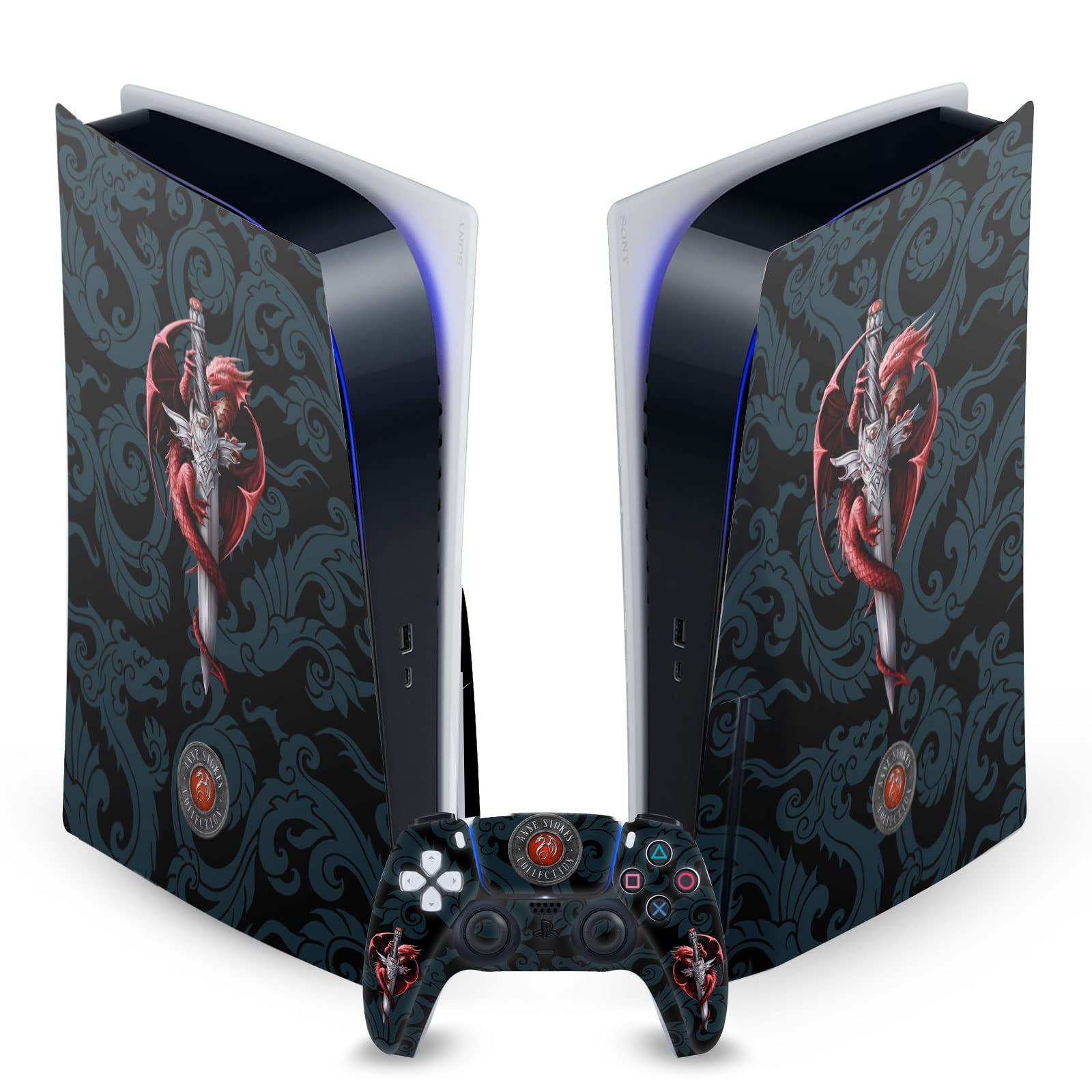 Officially Licensed Anne Stokes Dragon Dagger Art PS5 Skin Cover - Matte Vinyl Faceplate Sticker for Sony PlayStation 5 Disc Console & DualSense Controller - Perfect for Gaming Setups & Collector Displays