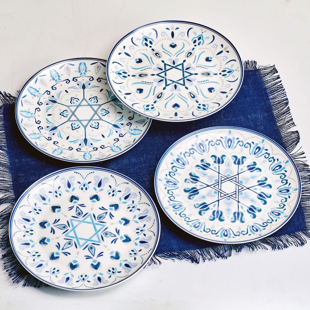 Hanukkah Celebration Set of 4 Salad Plates - Elegant Judaica Dinnerware for Holiday Meals & Festive Gatherings
