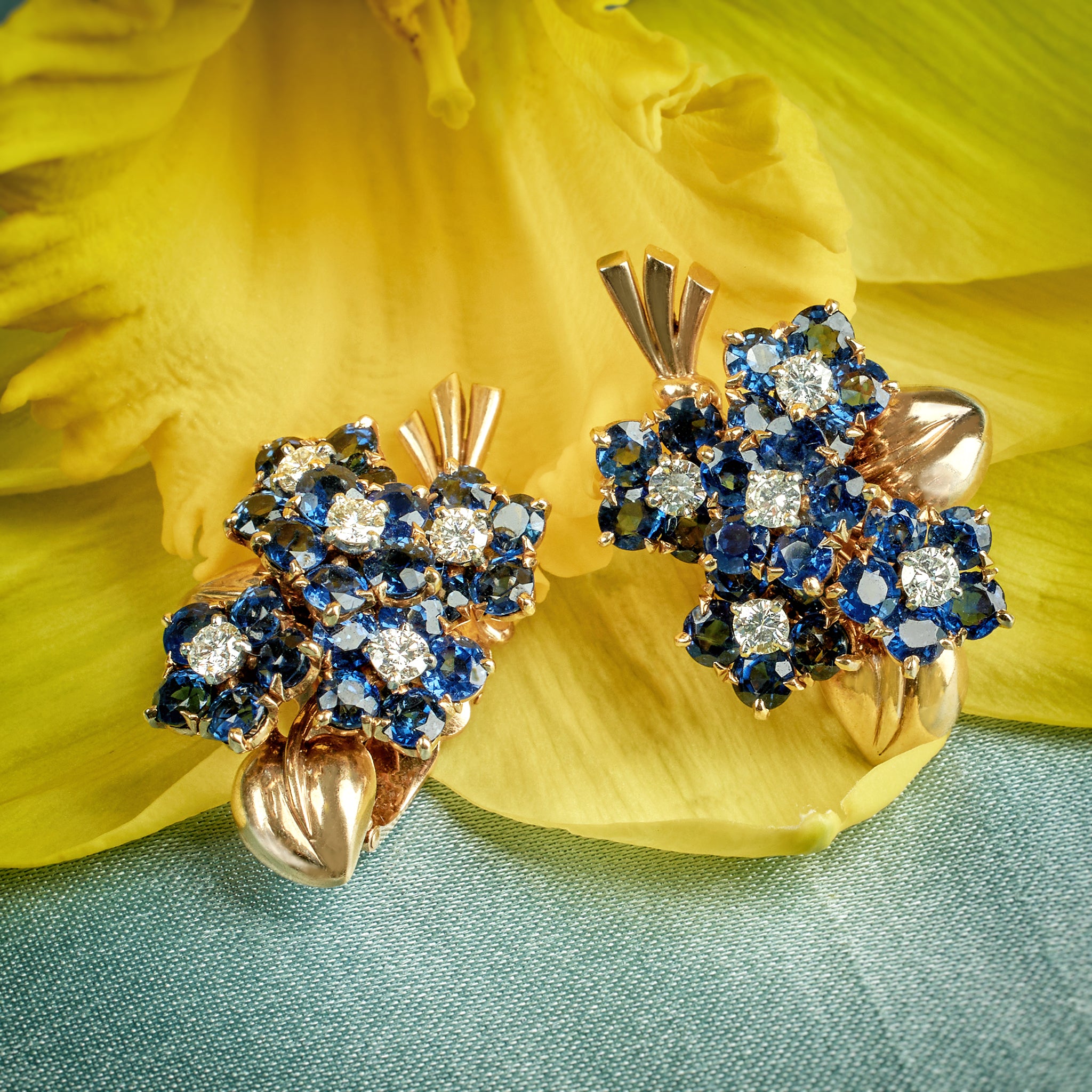 Van Cleef & Arpels Sapphire and Diamond Bouquet Earrings - Luxury Floral Design Jewelry for Women | Perfect for Weddings, Galas & Special Occasions