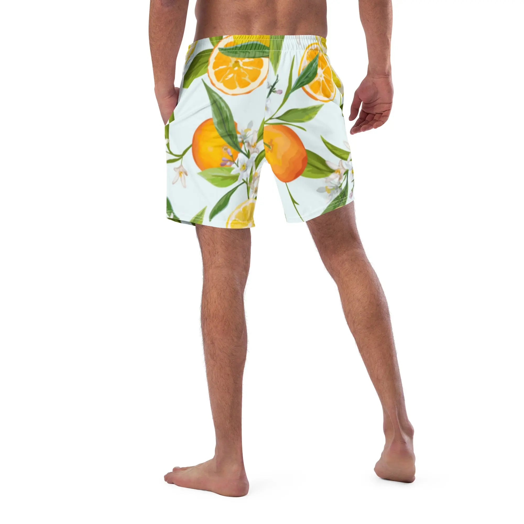 Men's Quick-Dry Swim Trunks with Lemon & Orange Print - Comfortable Beach Shorts for Swimming, Surfing & Summer Vacations