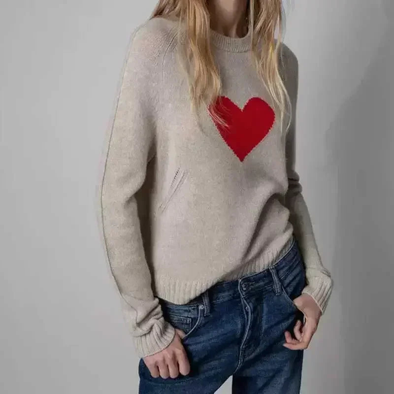 Wool Blend Alma Heart Jacquard Knit Sweater | Women's Winter Pullover | Cozy Casual & Office Wear