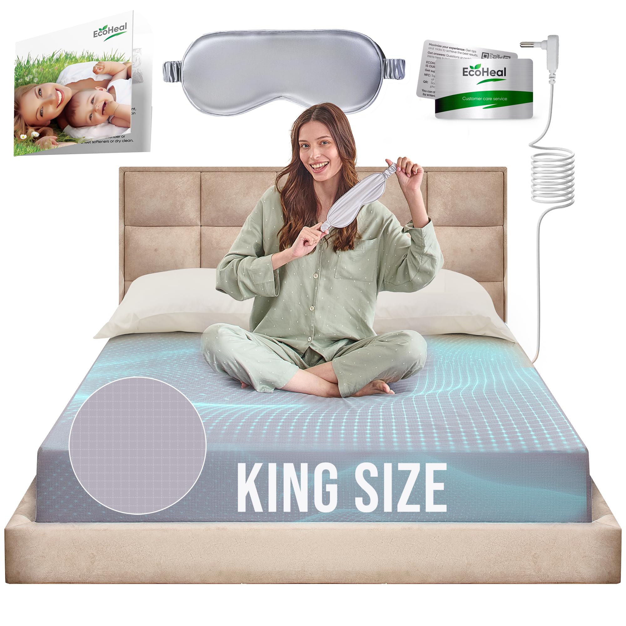 King Size Earth Grounding Sheet with 12% Silver Fiber, 4% Silk & 84% Organic Cotton - Soft Gray Conductive Bedding for Better Sleep & EMF Protection - Perfect for Grounding Therapy, Anti-Stress Sleep & Holistic Wellness