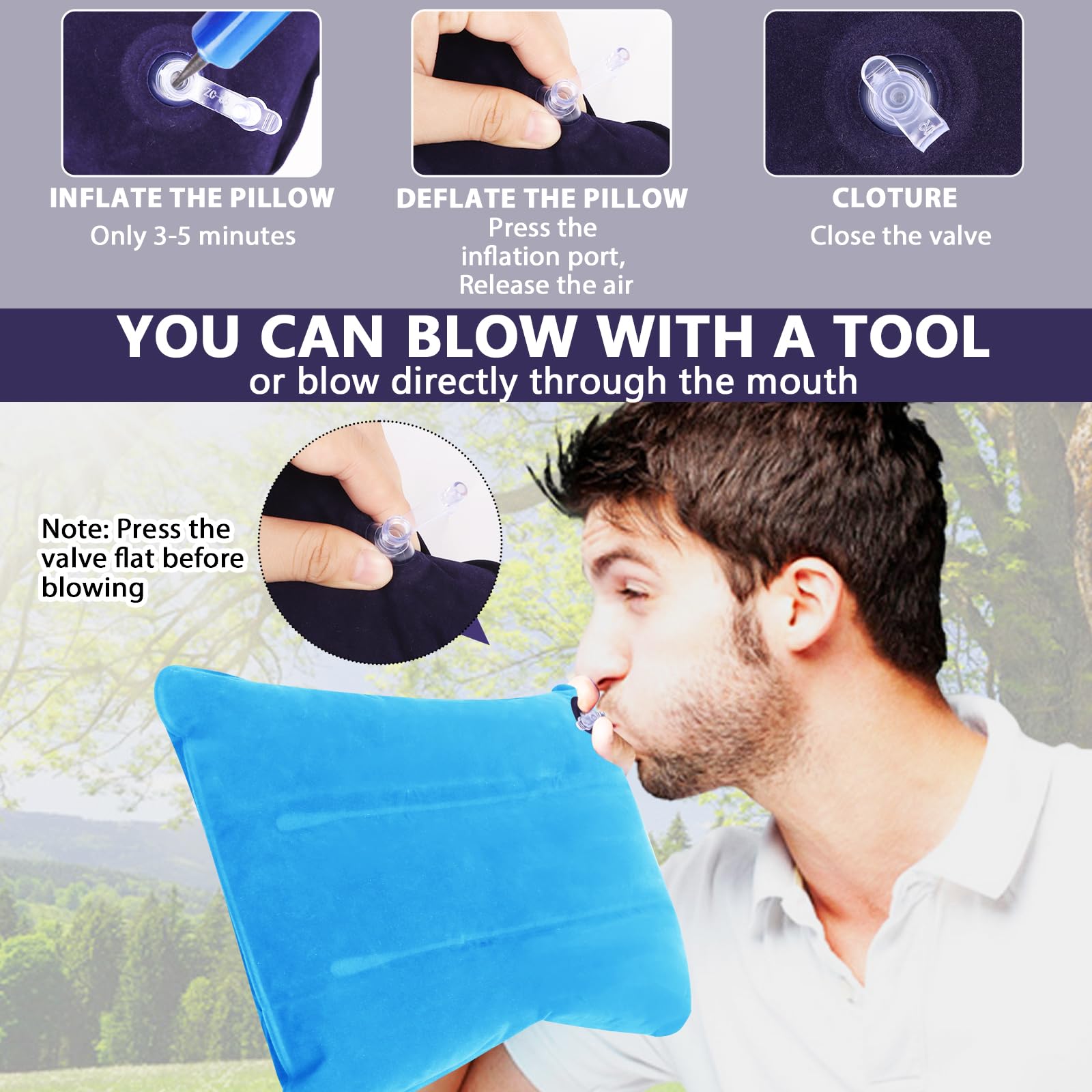 Ultralight Inflatable Camping Pillow 2 Pack - for Backpacking, Travel & Home Use